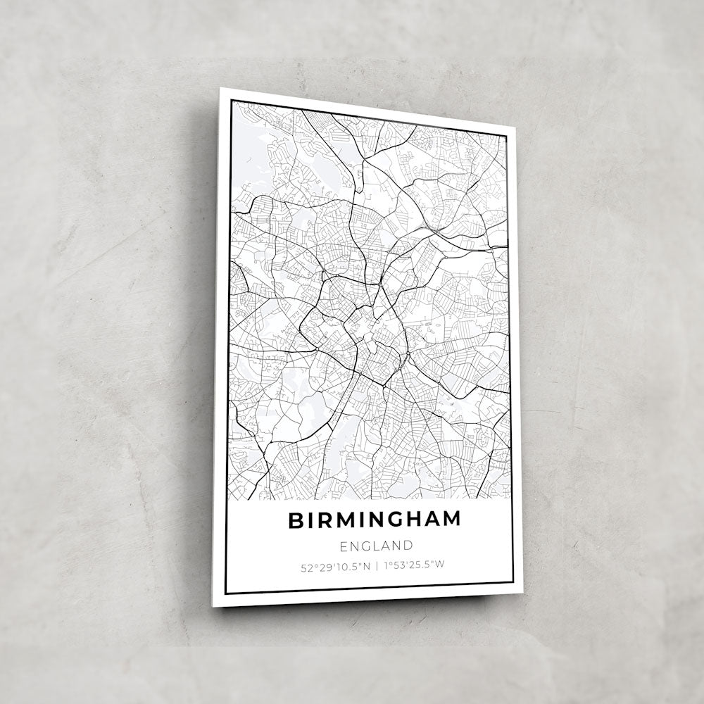 Birmingham Map Glass Wall Art - Vintage Style City Map Decor for Home & Office - Perfect for Living Room, Bedroom, or Gift Idea