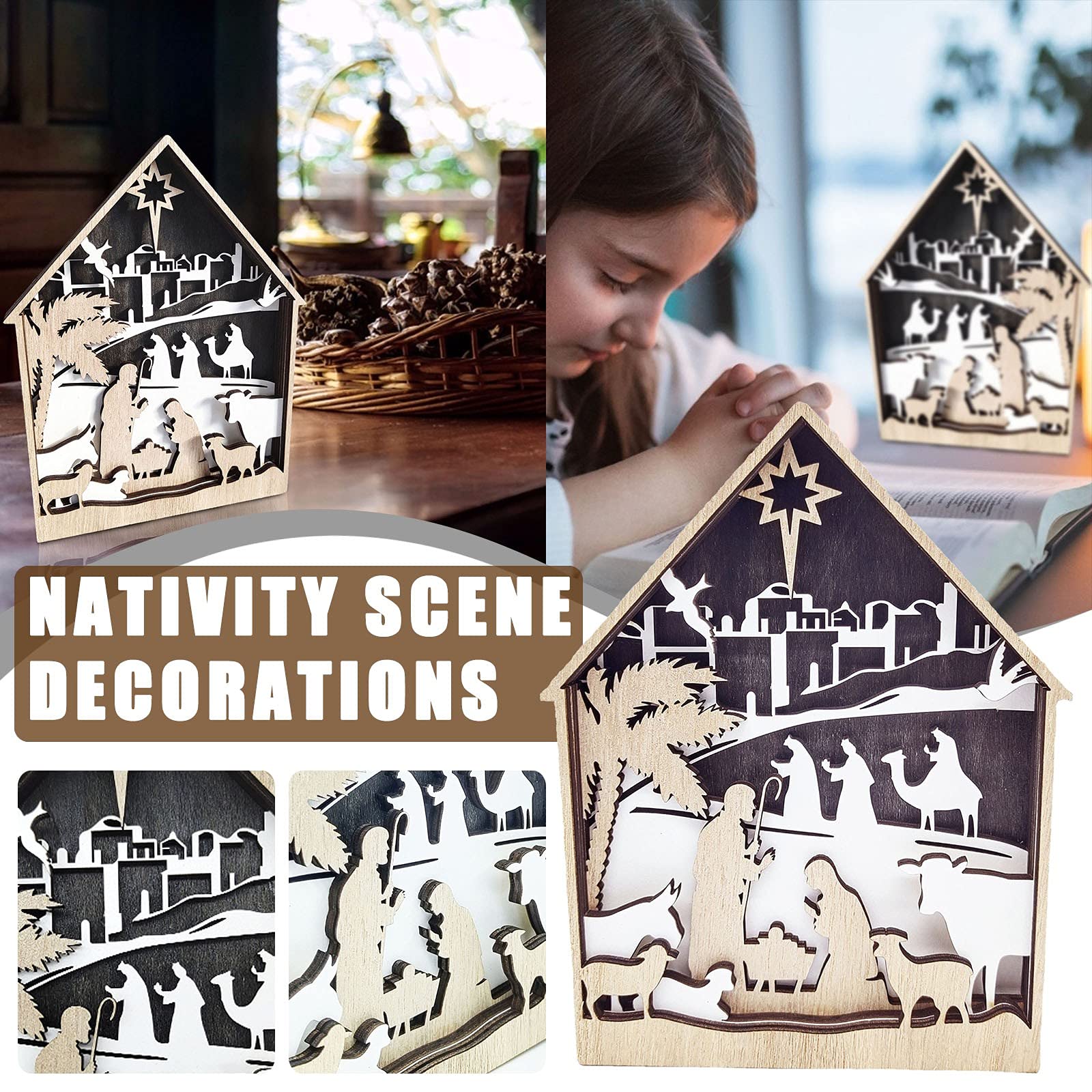 Handmade Wooden Nativity Scene Ornaments - Religious Christmas Table Decor for Home, Church & Holiday Displays (Multicolor) | Perfect for Holiday Gifts, Mantel Decorations & Christian Family Celebrations