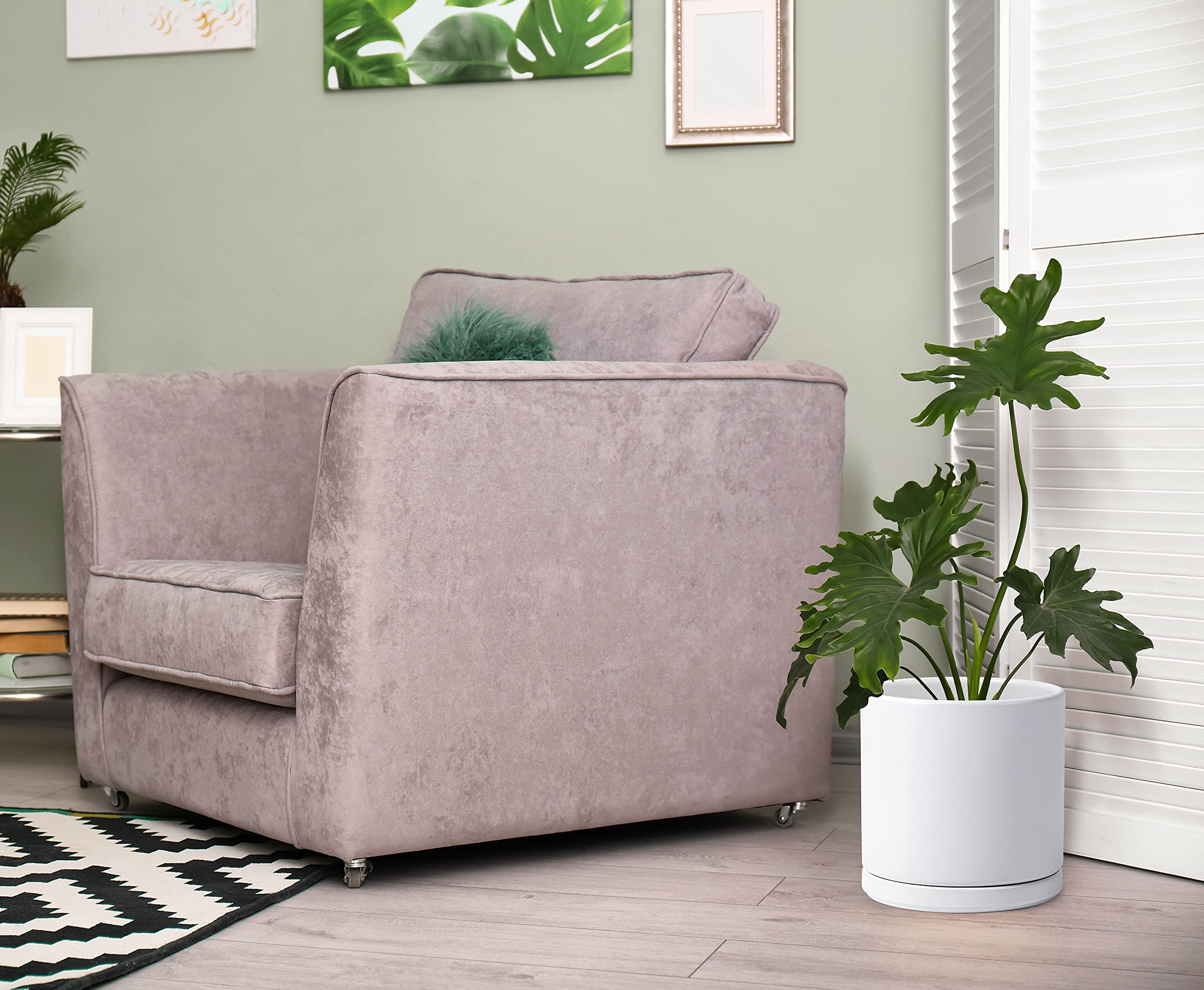 8 & 10 Inch White Ceramic Plant Pots with Drainage Hole & Saucer - Large Flower Planters for Indoor Outdoor Home Garden Decor - D'vine Dev Set of 2 (94-G-L-1)