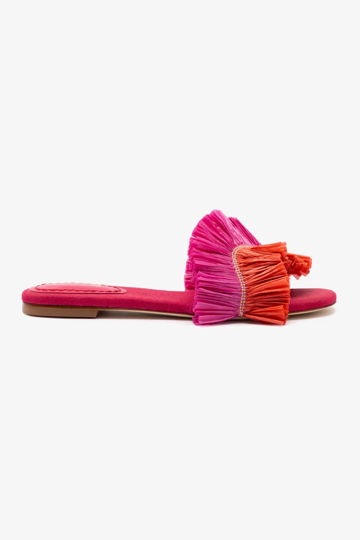 Ivy Fringe Flat Sandals in Pink and Orange Raffia - Comfortable Summer Beach Shoes for Women | Perfect for Vacation, Weddings, and Outdoor Parties