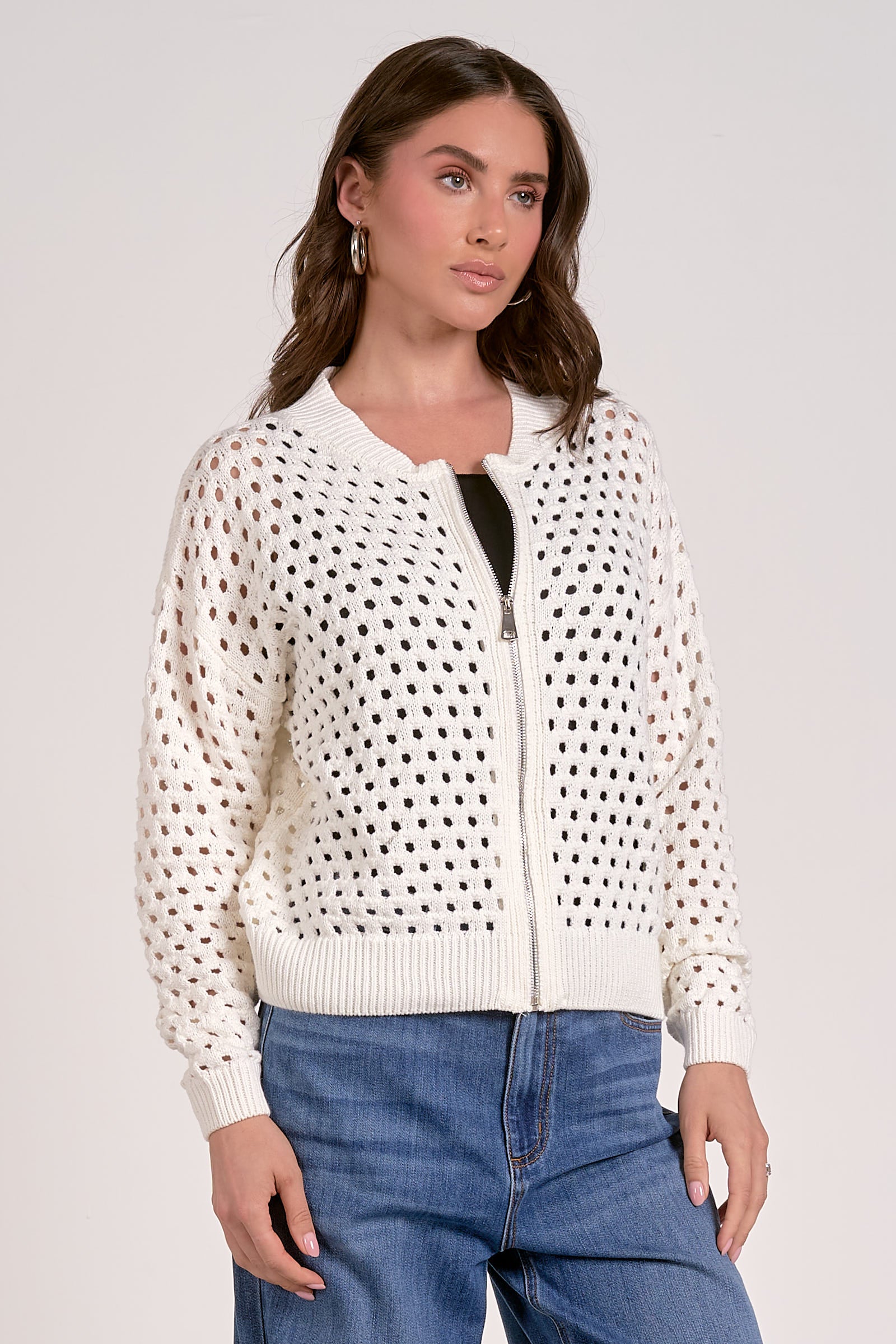 Women's White Zip Up Sweater Cardigan - Cozy Knit Pullover for Fall & Winter - Casual Outerwear for Work, Travel & Everyday Wear