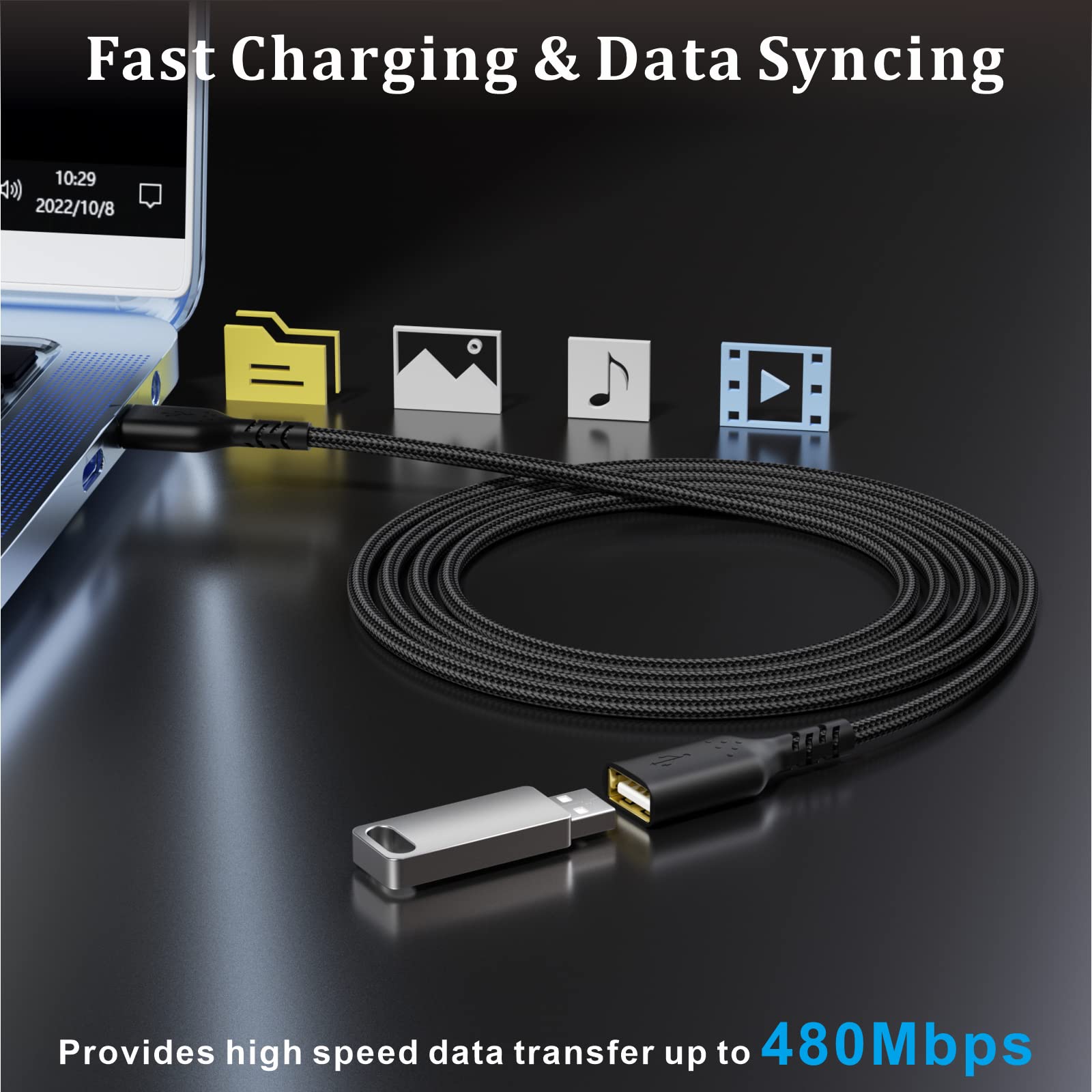 6FT USB 2.0 Extension Cable (4-Pack) - Male to Female USB A Extender Cord for High-Speed Data Transfer - Compatible with VR Headsets, PlayStation, Xbox, Printers, Keyboards & More - Perfect for Gaming Setups & Home Office Workstations