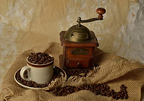 Vintage Grain Grinder & Coffee Cup Retro Art Print - 20x30 Inch Laminated Poster with Vibrant Colors - Perfect for Kitchen Decor, Coffee Shop Wall Art, or Home Office Display