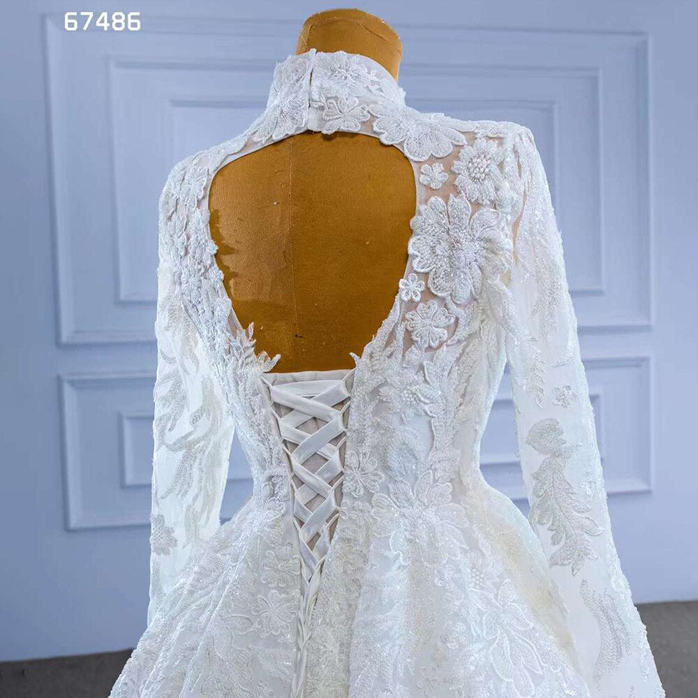 Serene Hill White Luxury Lace Beaded High Neck Long Sleeve Wedding Dress - Custom Made Bridal Gown HM67486 | Perfect for 2025 Weddings, Formal Events & Photoshoots