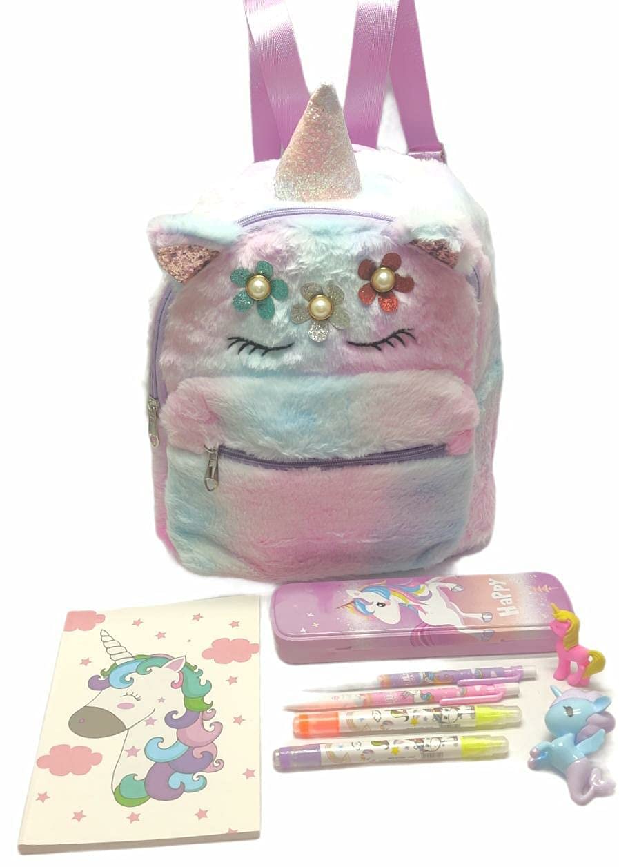 TERA 13 Kids Backpack Set - 9-Piece School Bag with Unicorn Diary & Stationery | Lightweight Children's Backpack for School, Travel & Birthday Return Gifts
