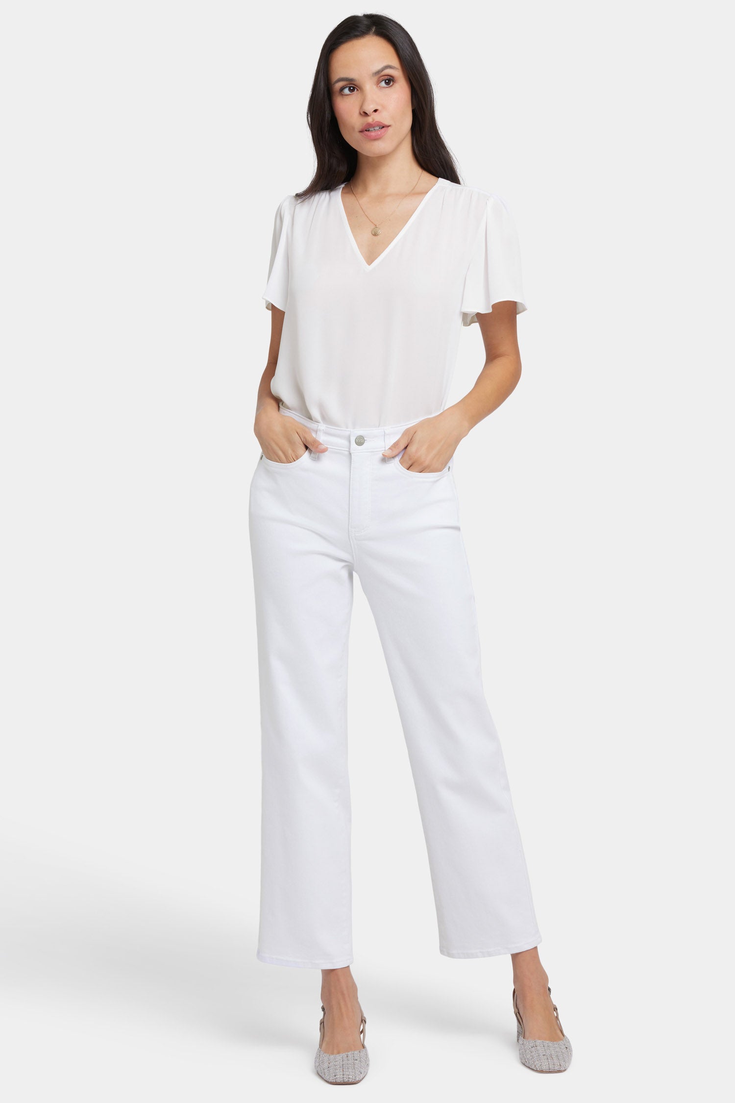 Bailey Relaxed Straight Ankle Jeans for Women - High Waist Slim Fit Stretch Denim Pants in Optic White | Casual Wear, Office Outfits & Everyday Comfort