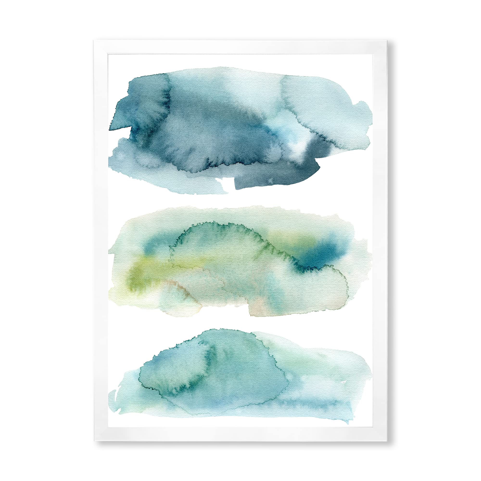 DesignQ Blue and Green Clouds Modern Framed Wall Art - Contemporary Home Decor for Living Room, Bedroom & Office