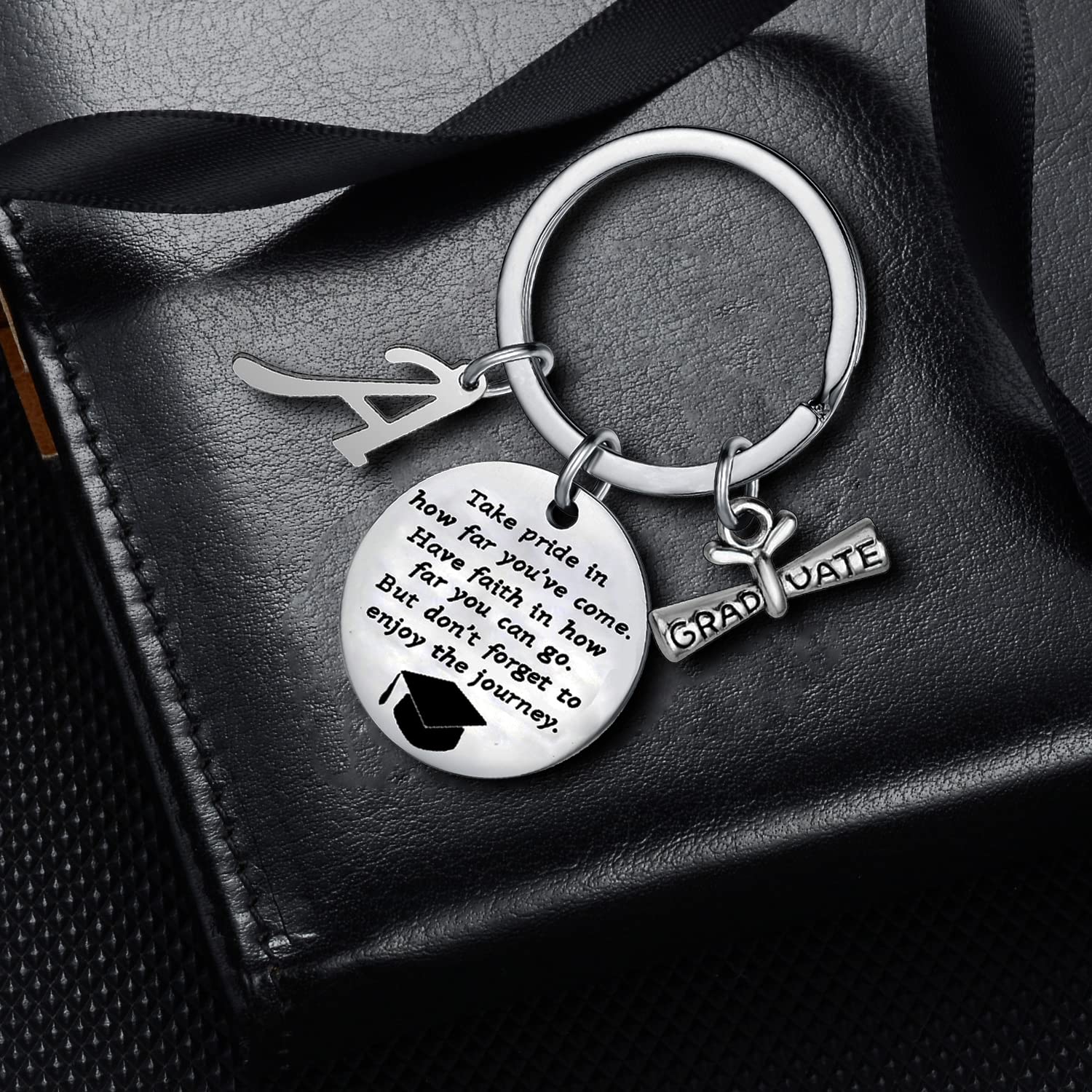 Personalized Graduation Keychain with Initial Letter - Inspirational Graduation Gift for High School & College Graduates - Perfect for Commencement, Parties & Keepsakes