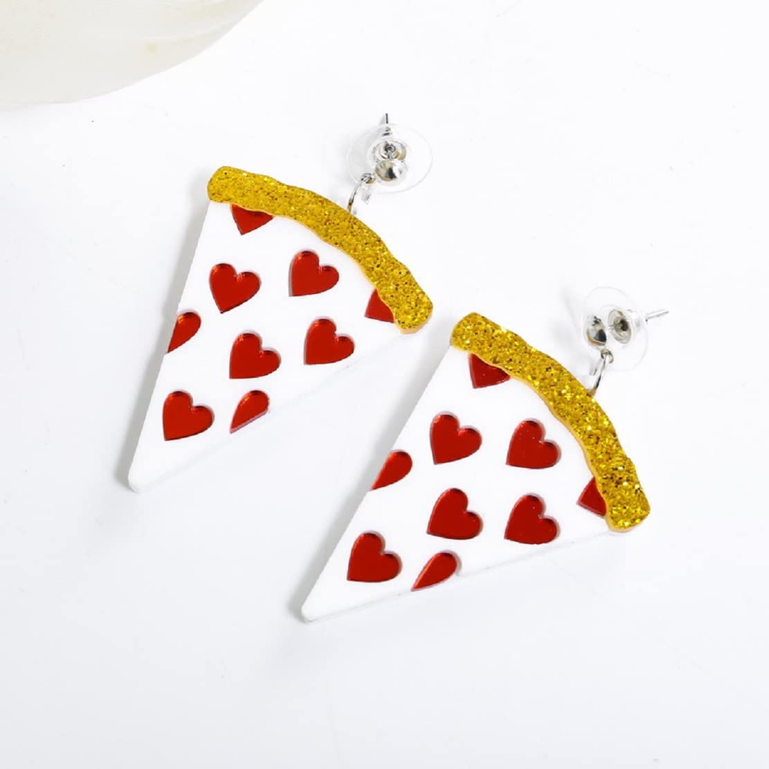 Hypoallergenic Pizza Slice Earrings for Women - Cute Acrylic Food-Themed Dangle Earrings with Sterling Silver Hook | Perfect for Pizza Lovers, Foodie Gifts & Casual Wear