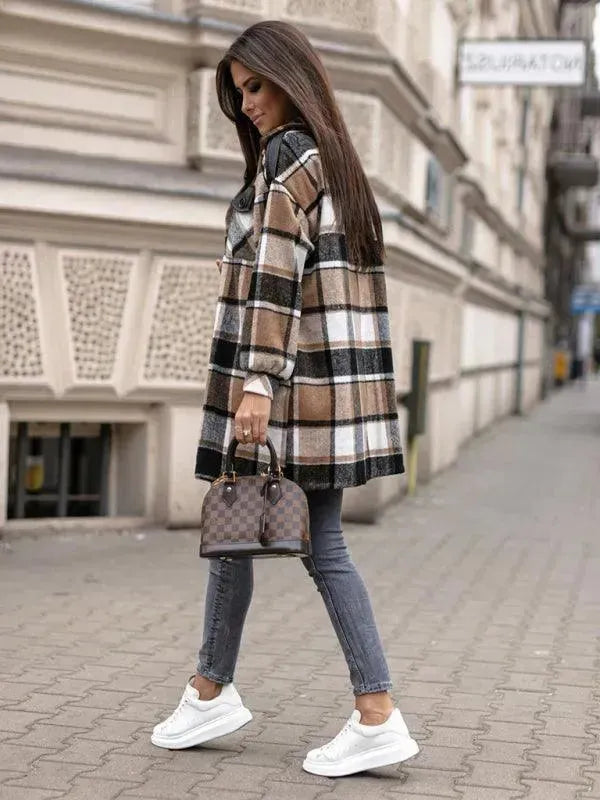 Women's Plaid Shirt Jacket - Stylish Flannel Button-Up Overshirt for Casual Wear & Outdoor Activities