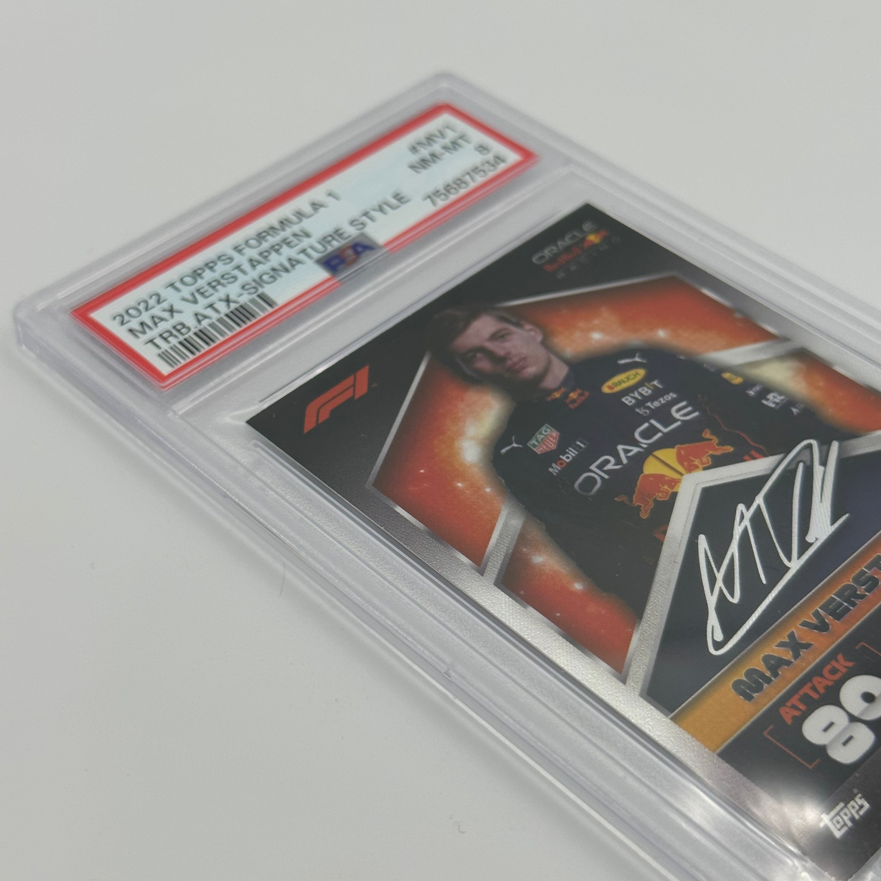 PSA 8 Graded MAX VERSTAPPEN #MV1 SIGNATURE STYLE Trading Card - Rare Collectible for F1 Racing Fans & Sports Memorabilia Enthusiasts (Perfect for Display, Investment, or Gift)