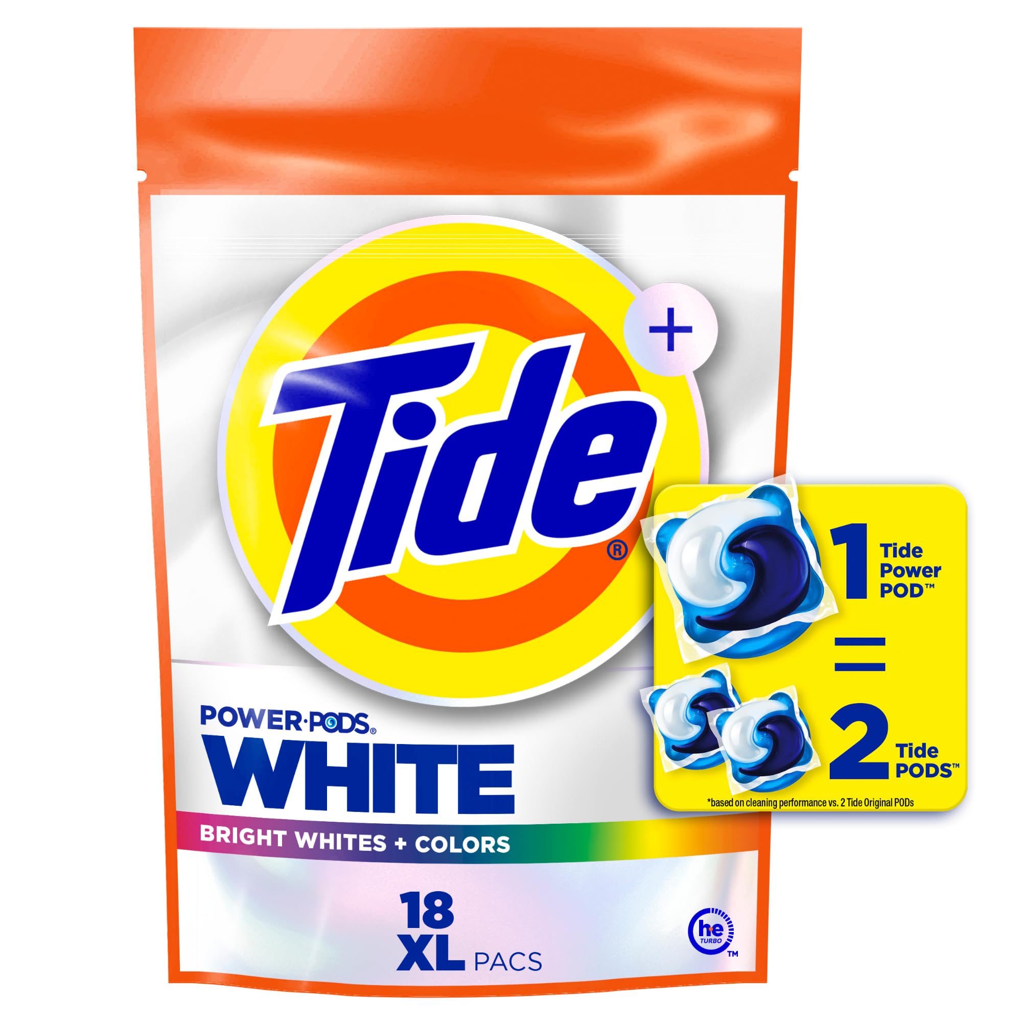 Tide Power PODS Plus Ultra OXI White and Bright Laundry Detergent Pods - 18 Count | Advanced Stain Remover & Whitening Formula for Tough Stains | Perfect for Whites, Bright Colors & Everyday Laundry | Ideal for Families, Students & Busy Households