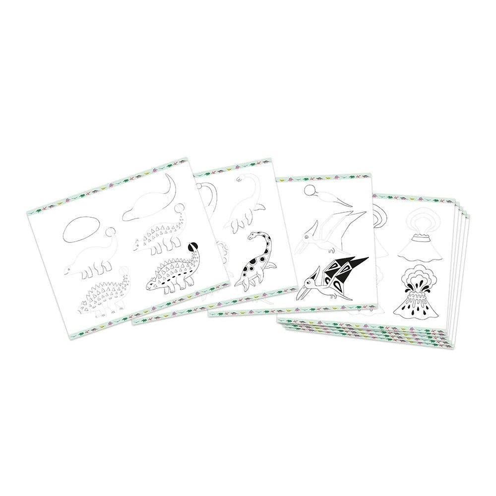 Janod Step by Step Drawing Kit - Learn to Draw Dinosaurs for Kids | Fun Educational Art Activity for Home & Classroom