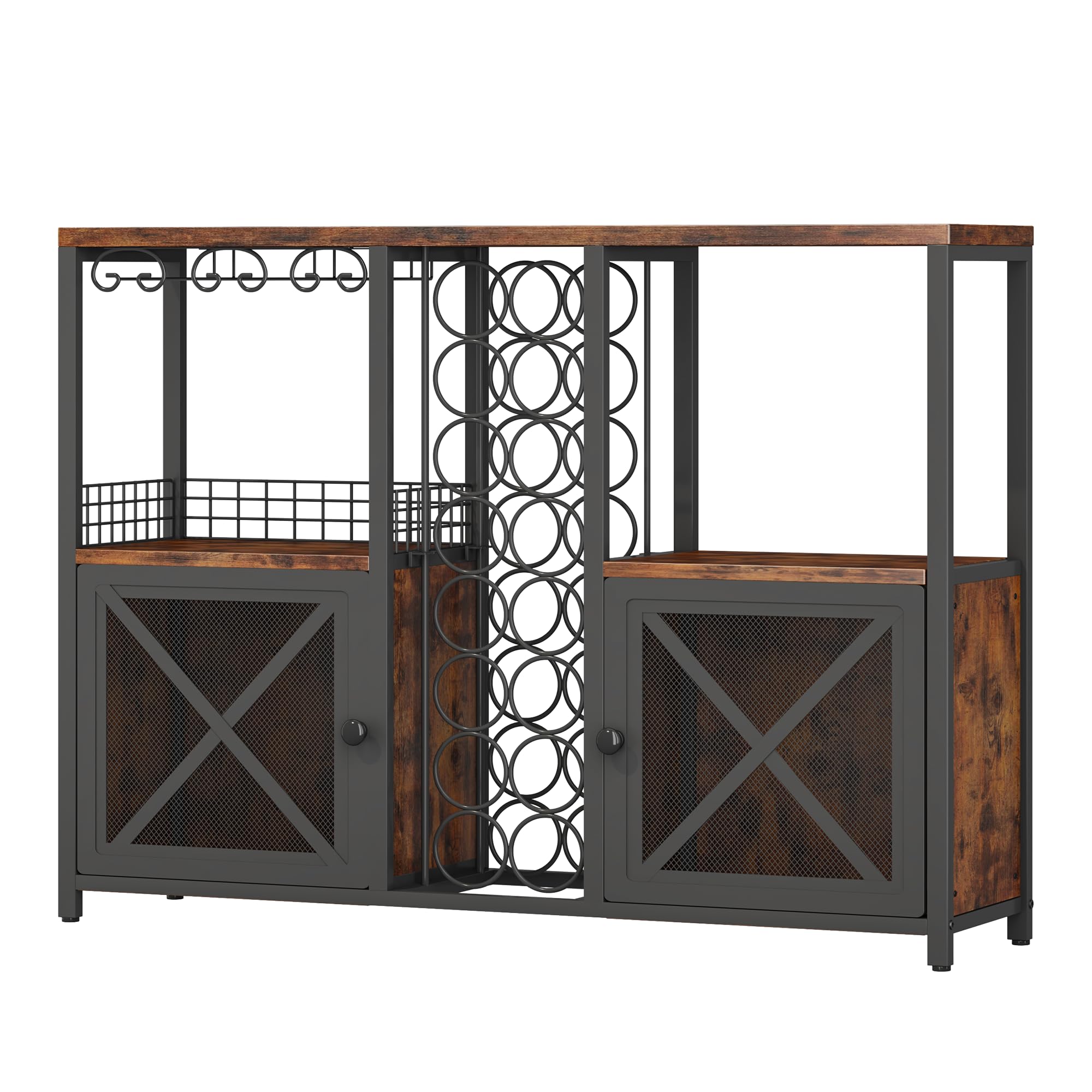 Modern Wooden Coffee Bar Cabinet - Homeiju Mini Bars for Liquor & Glasses Storage | Farmhouse Buffet Wine Bar with Sideboard | Perfect for Home Kitchen, Dining Room & Entertaining Guests