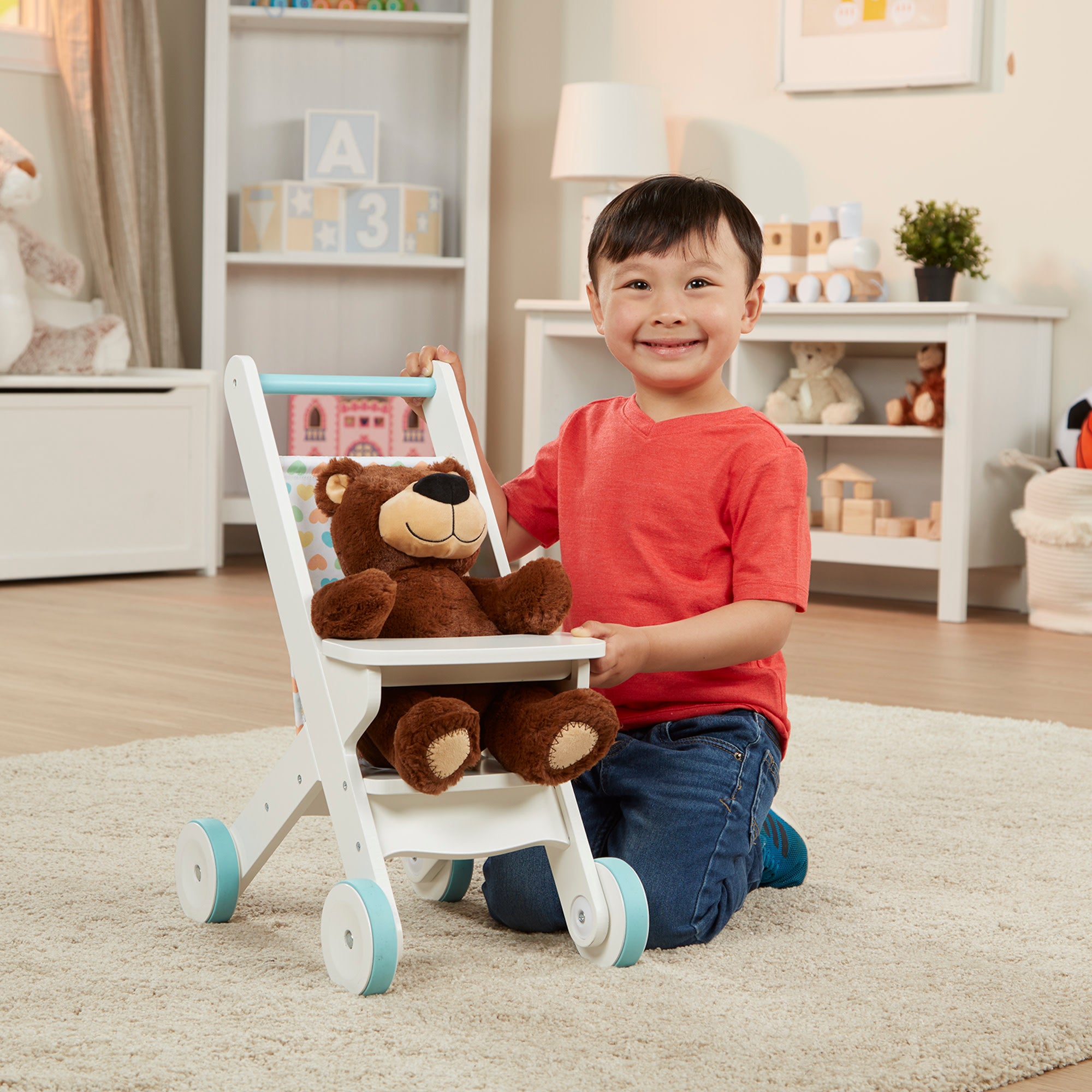Mine to Love Play Stroller for Toddlers - Lightweight Foldable Baby Doll Stroller with Canopy - Perfect for Pretend Play, Indoor & Outdoor Use