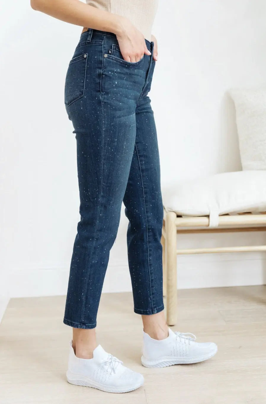 Mid Rise Relaxed Fit Mineral Wash Jeans for Women - Soft Comfort Stretch Denim Pants - Casual Everyday Wear for Work, Travel & Weekend Outfits