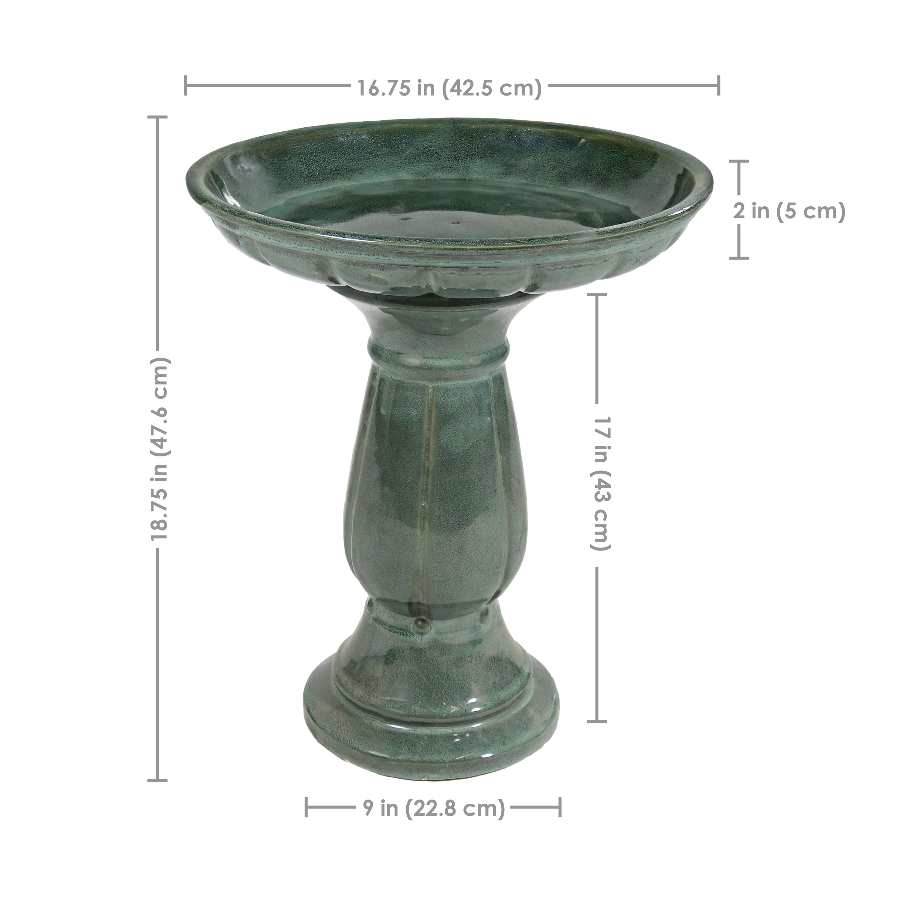Sunnydaze Avignon Glazed Outdoor Ceramic Bird Bath - 18.75 Inch Height, Green Mist Color - Perfect for Garden Decor & Attracting Birds to Your Backyard