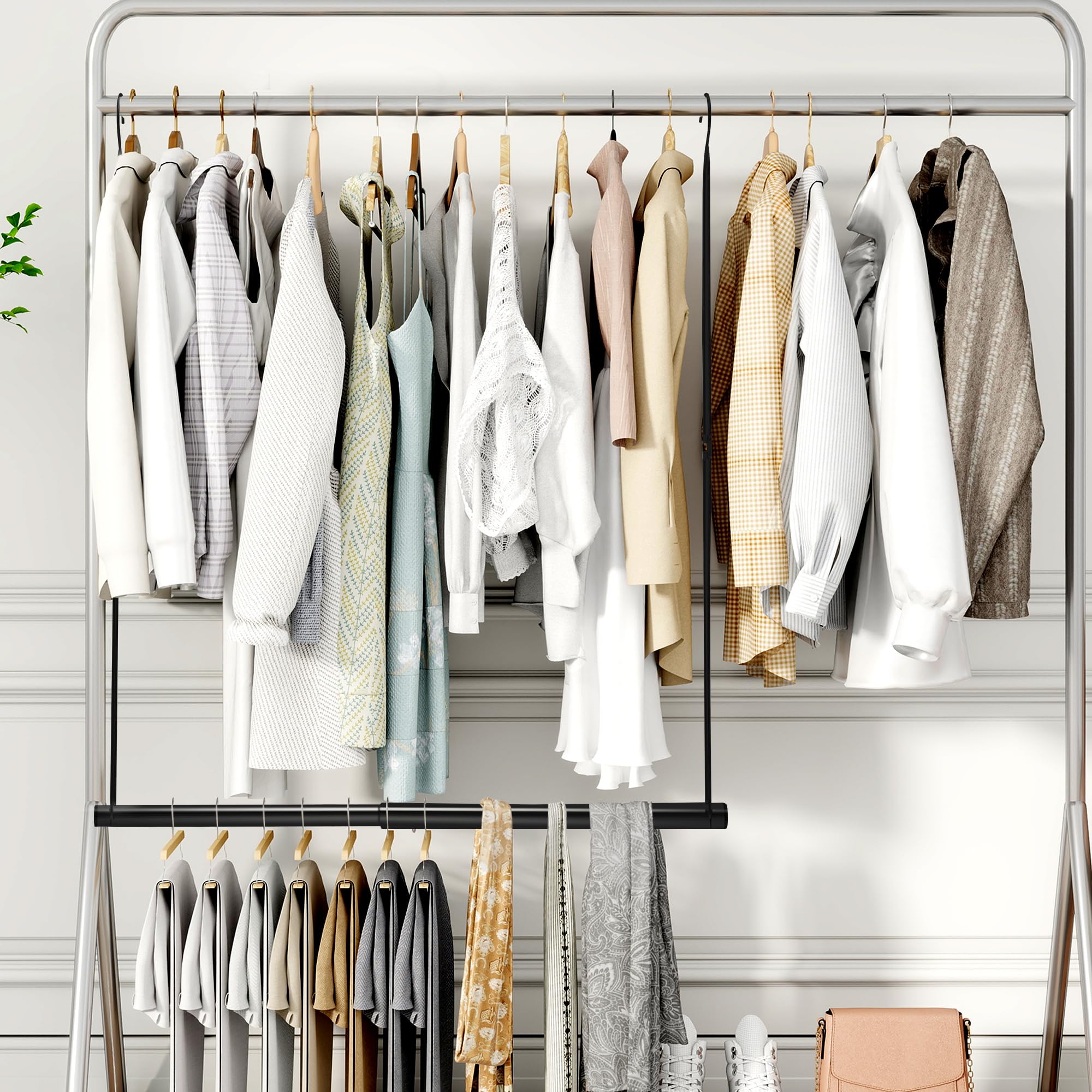 STORAGE MANIAC Adjustable Hanging Closet Rod Organizer - Space Saving Closet Extender with Double Rod, 2 Pack Black - Perfect for Bedroom, Closet & Small Space Organization