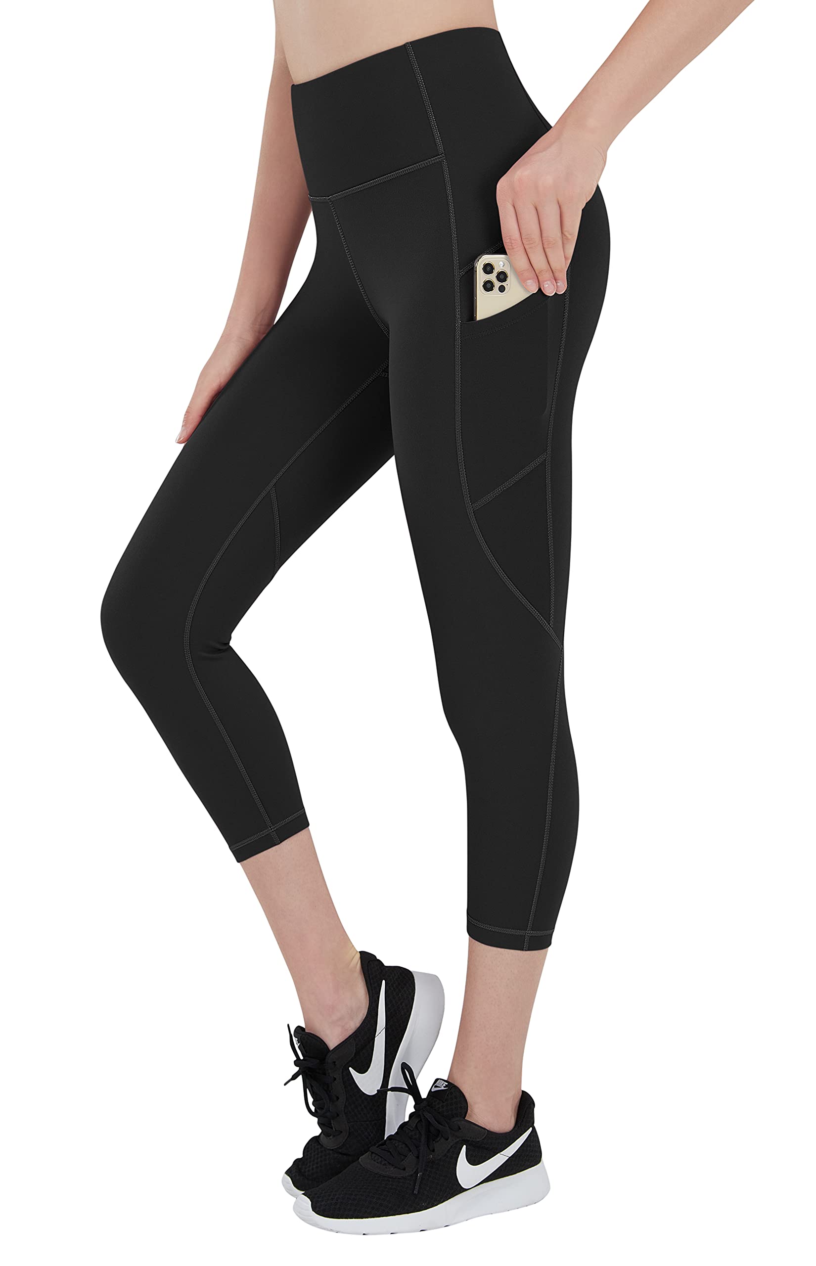 Espidoo High Waist Yoga Pants for Women - Soft Stretchy Workout Capri Leggings with 3 Pockets, 4-Way Stretch - Perfect for Gym, Running, Yoga & Lounge Wear