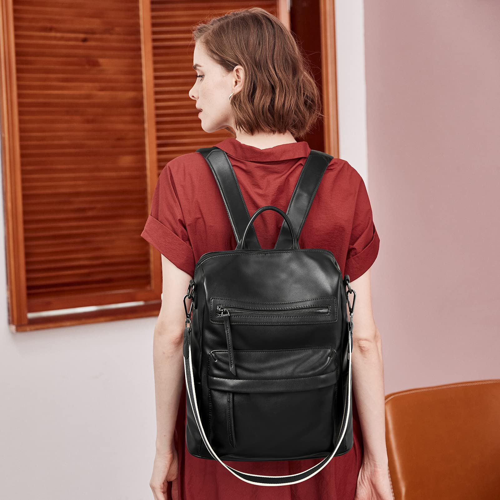 BROMEN Women's Fashion Leather Backpack Purse - Large Designer Travel Shoulder Bag for Work, Commute & Weekend Getaways