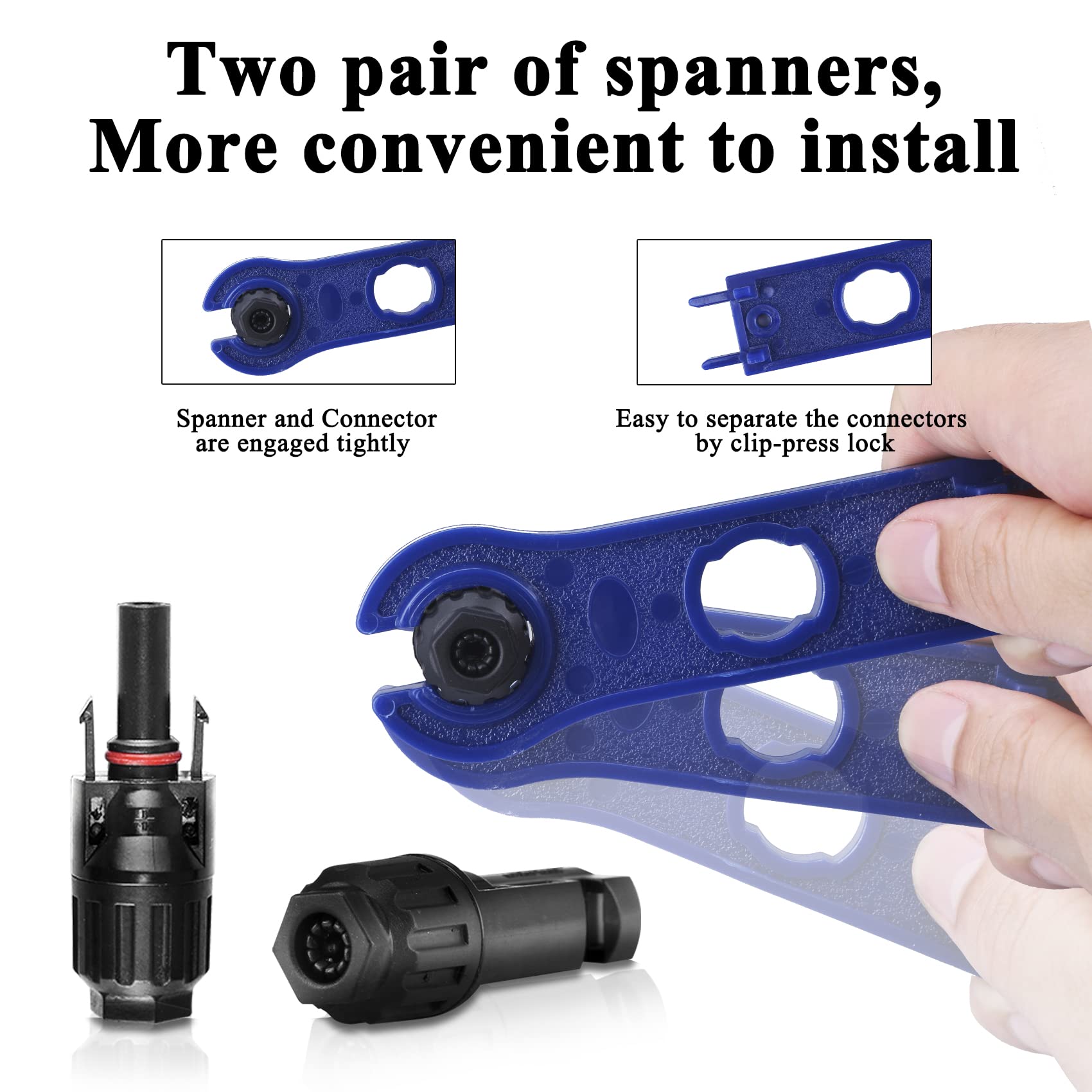 MUYI 42PCS IP67 Waterproof Solar Panel Connectors Kit - 1000V 30A MC4 Male/Female Plugs with 2 Spanners (10 Pairs) for Solar Power Systems, RV, Boat & Off-Grid Applications