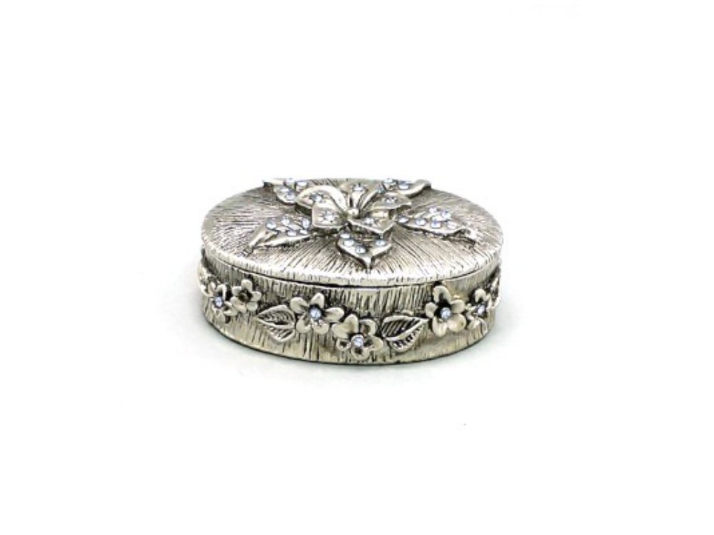 Rhinestone Floral Jewelry Box - Blue Magnetic Storage for Rings & Earrings