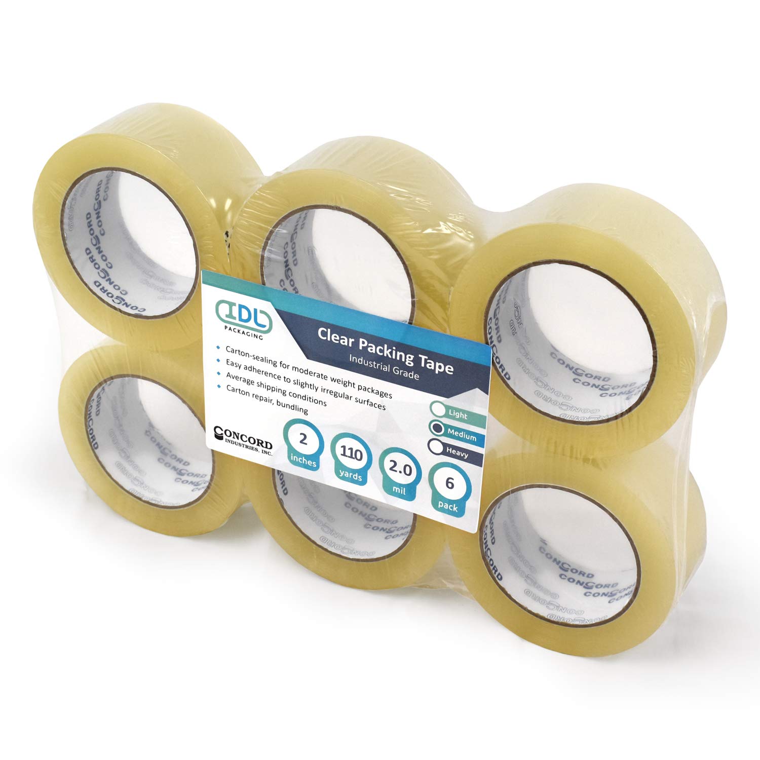IDL Packaging Concord Packing Tape with Dispenser - 6 Rolls of 2