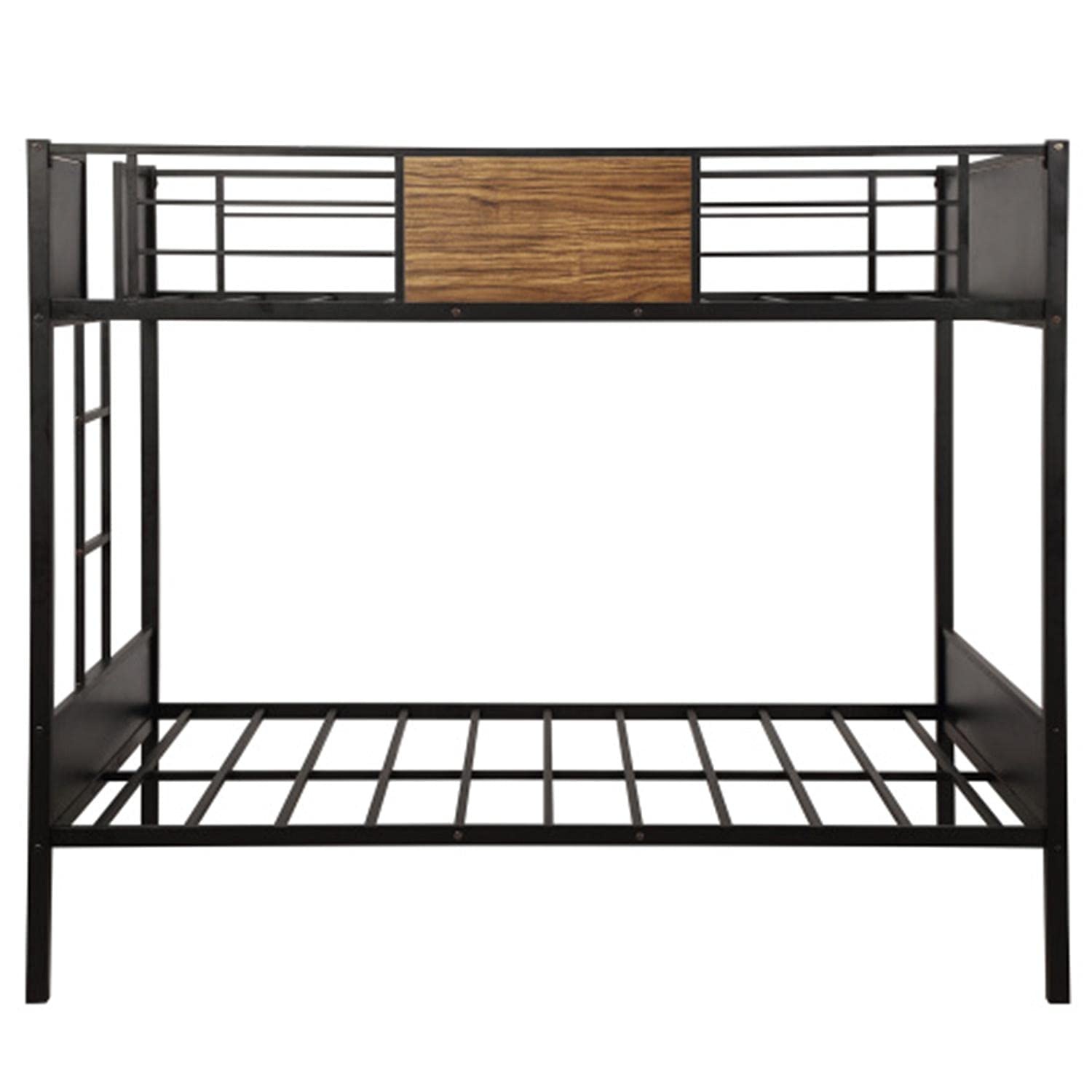 Full-Over-Full Bunk Bed Frame with Ladder - Modern Steel Bunk Bed with Safety Rail for Kids, Teens & Adults - Space-Saving Bedroom Solution for Small Rooms, Dorms & Guest Rooms (Brown)