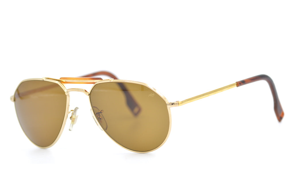 American Optical Skymaster Aviator Sunglasses - Classic Brown Tortoise Frame with Green Lenses - UV Protection for Driving, Outdoor Sports & Fashion