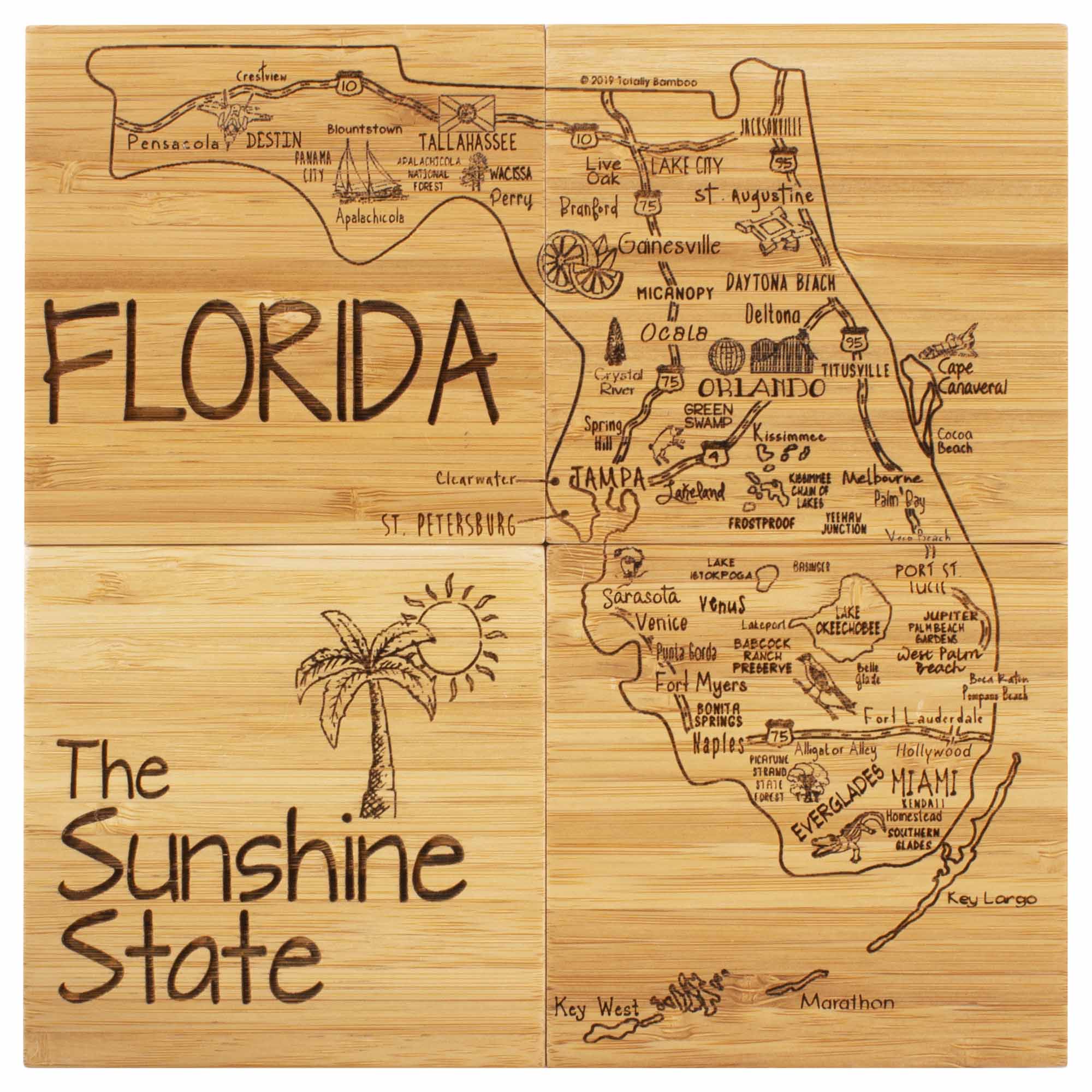 4 Piece Florida Puzzle Coaster Set with Storage Case - Fun & Durable Drink Coasters for Home, Office, or Bar Decor