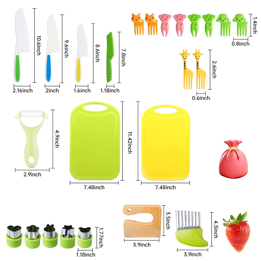 **Safe Wooden Kids Kitchen Knife Set - Toddler Cooking Tools with Plastic Safety Knives & Crinkle Cutter - Real Cooking Fun for Toddlers - Perfect for Early Learning & Family Baking Activities**