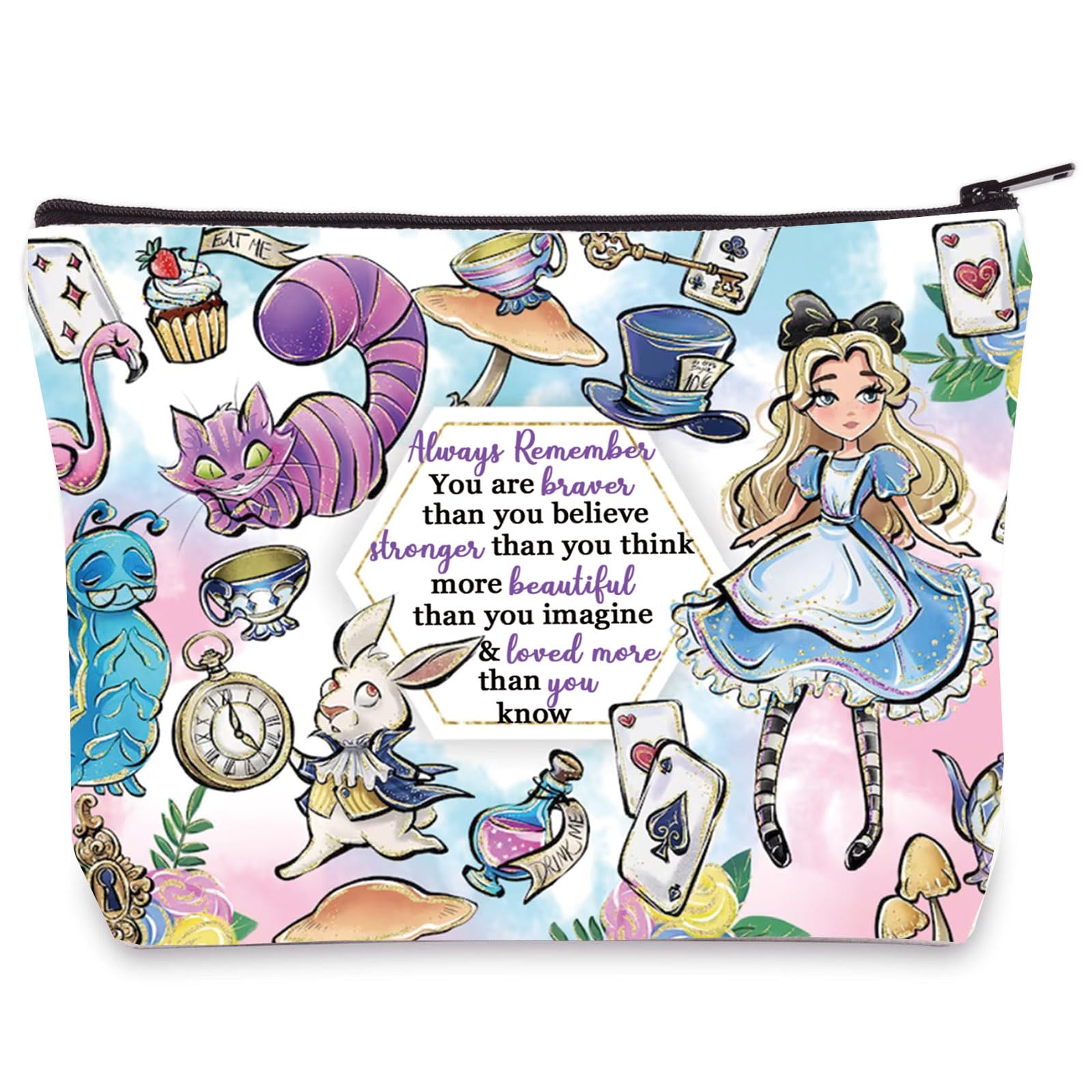LEVLO Alice in Wonderland Cosmetic Bag - Cute Makeup Pouch for Fairy Tale Fans, Perfect Gift for Alice Lovers - Use for Travel, School, or Daily Essentials Storage