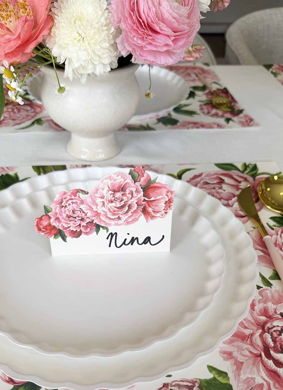 12-Piece Peony Floral Place Card Set for Weddings, Parties & Events - Elegant Table Setting Name Cards