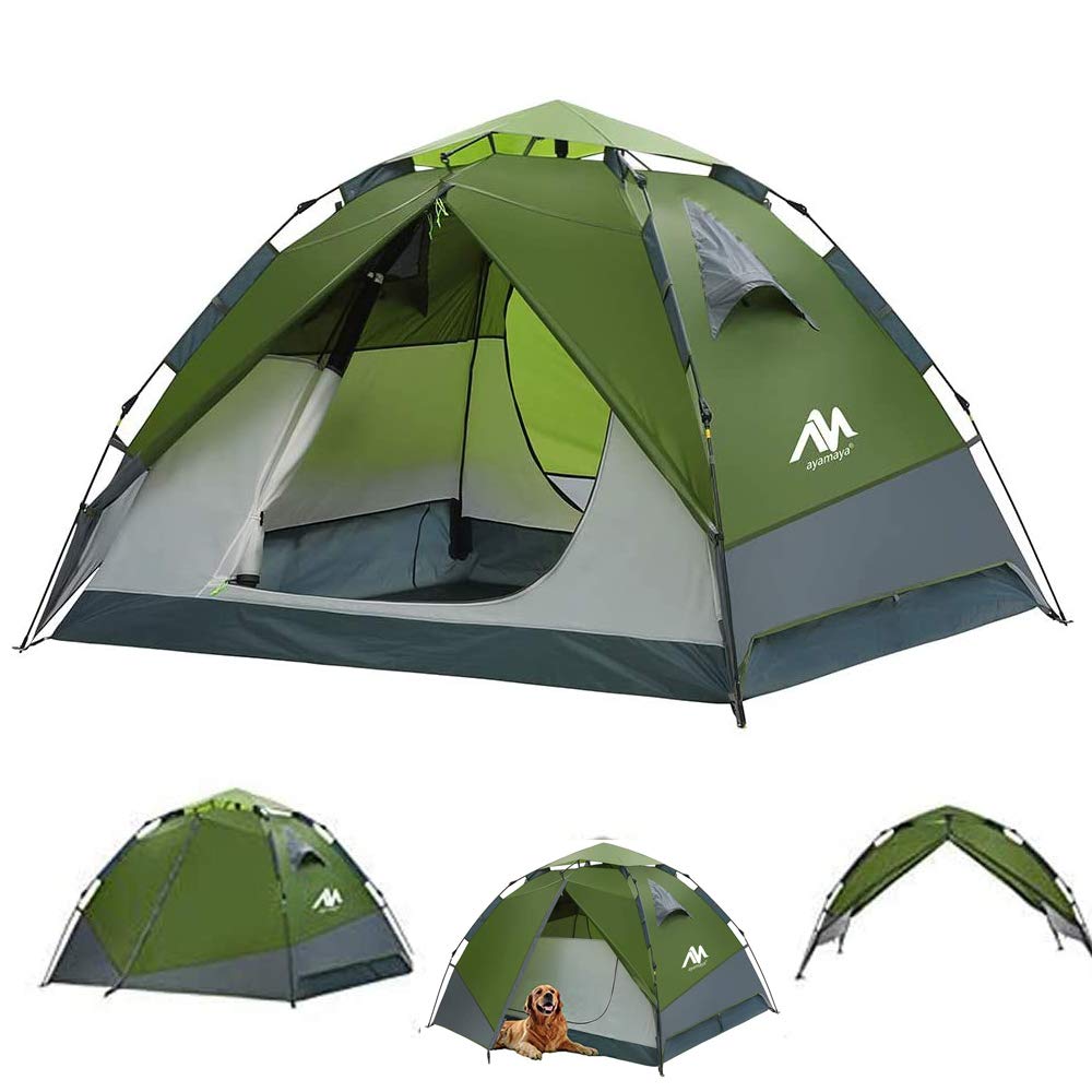 AYAMAYA 3-4 Person Instant Pop Up Tent for Camping - Automatic Setup Double Layer Waterproof Family Tent with 2 Doors - Quick Easy Assembly 2 in 1 Design for Outdoor Adventures, Beach Trips & Backyard Camping Gifts