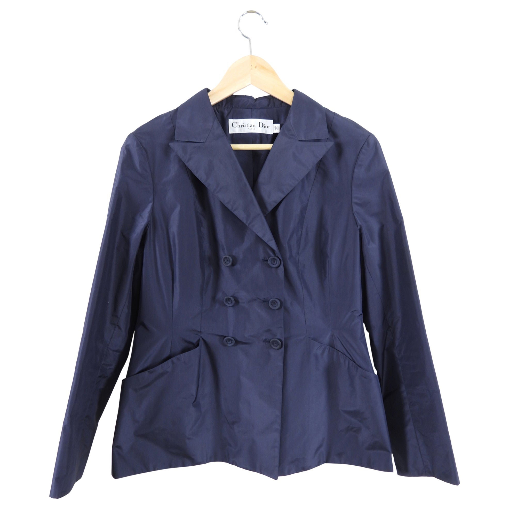 Vintage Christian Dior Midnight Navy Silk Taffeta Jacket Women's Size FR42 (US 10) - Elegant Evening Wear for Parties & Special Occasions