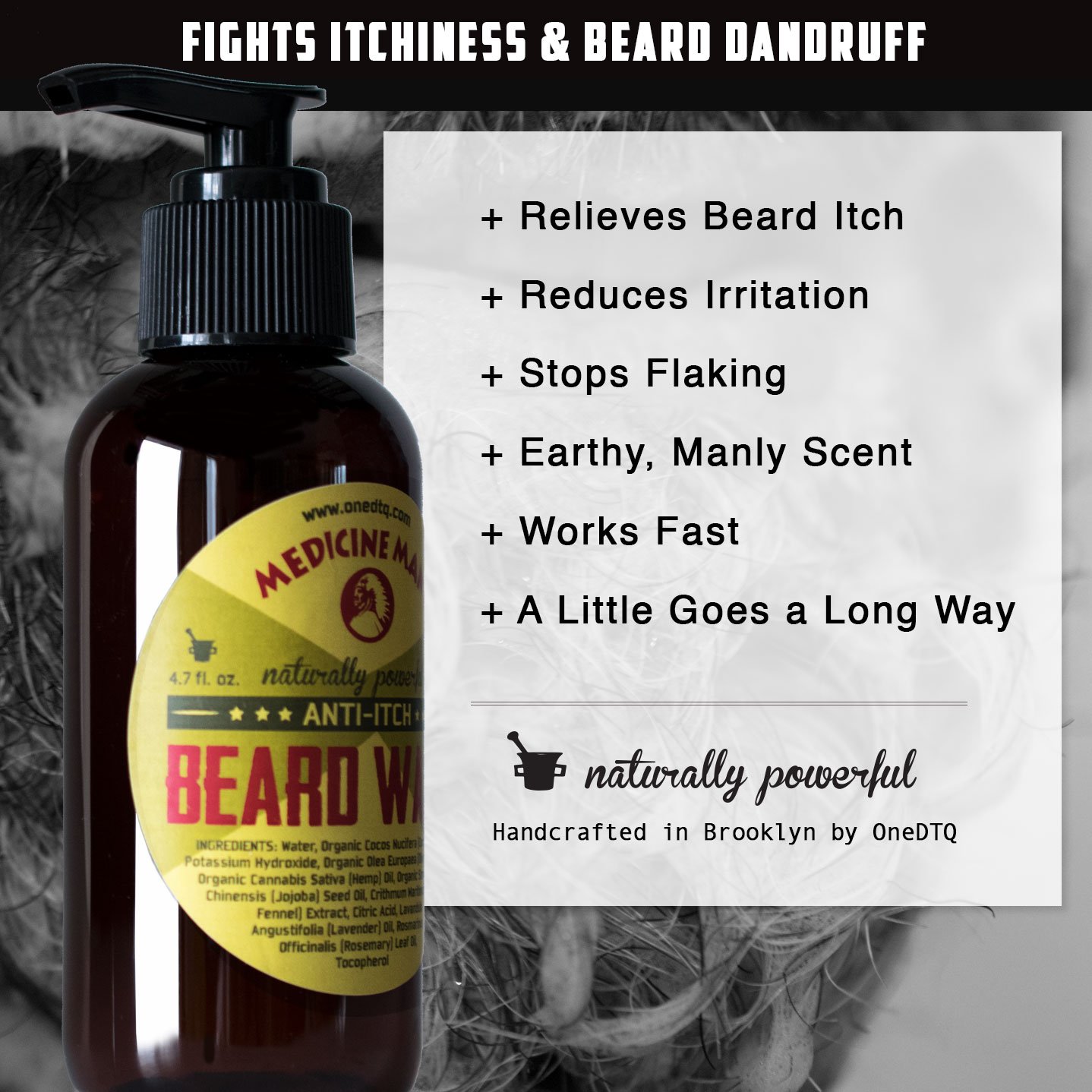 OneDTQ Medicine Man's Itchy Beard Wash 4.7 FL OZ - Soothing & Hydrating Beard Shampoo for Men - Relieves Dryness & Irritation - Perfect for Daily Beard Care & Grooming Routine