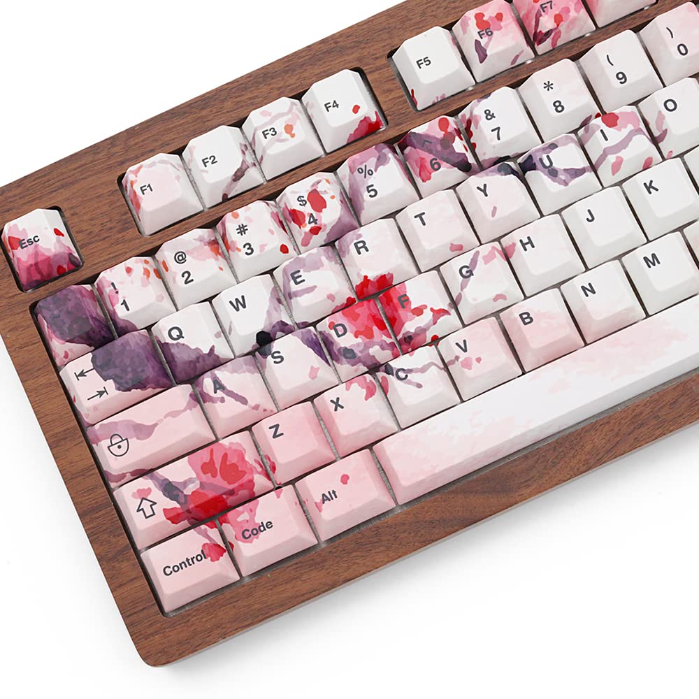 PBT Cherry Blossom Keycap Set - OEM Profile for 60/87/104/108 Keys Mechanical Keyboards (126 Keys) | Compatible with Cherry MX Switches & Custom 68 Keyboard | Perfect for Gaming, Typing & Office Work
