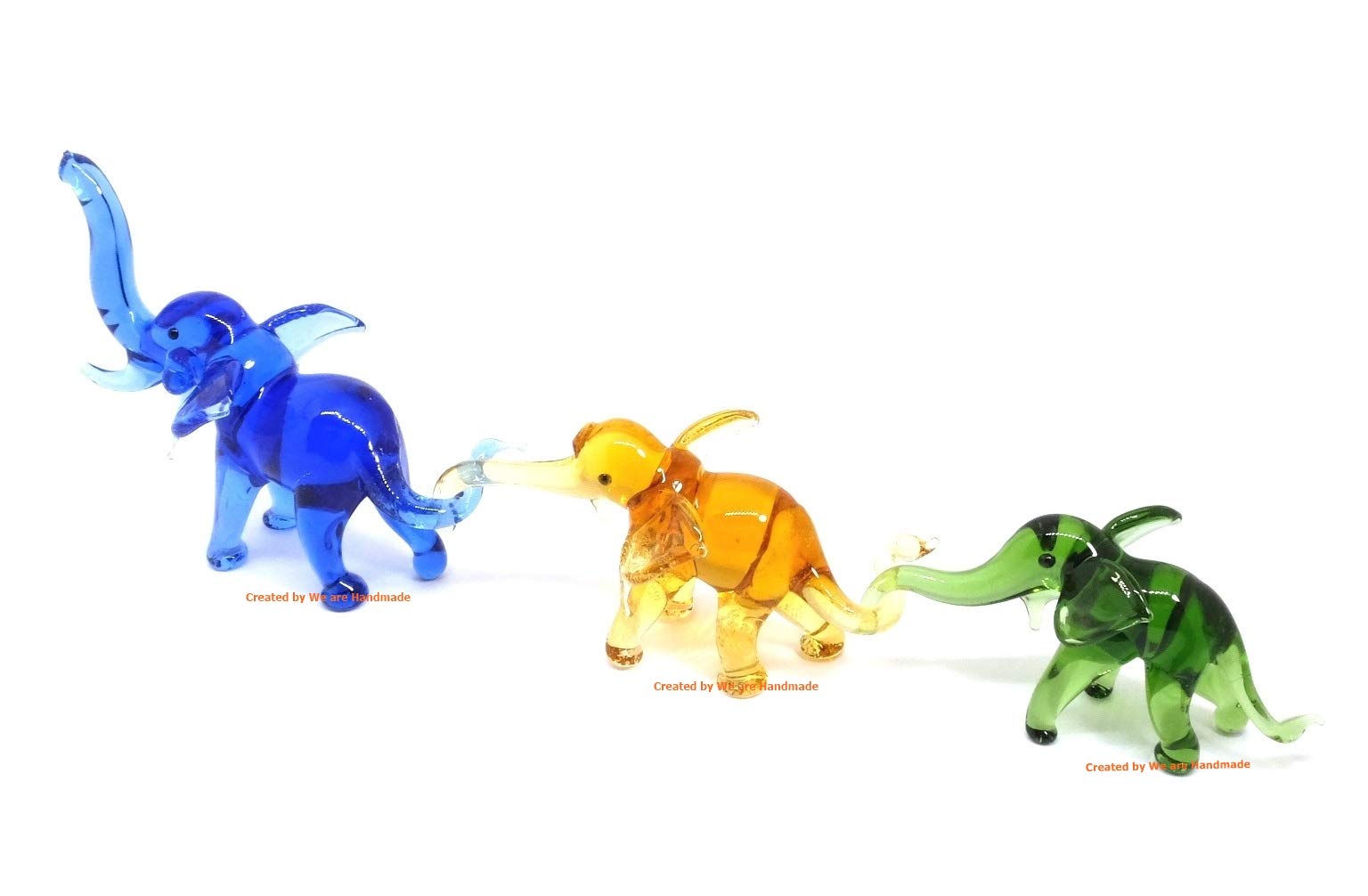Handmade Mini Glass Elephant Set - Blown Glass Animal Figurines for Home Decor & Gifts