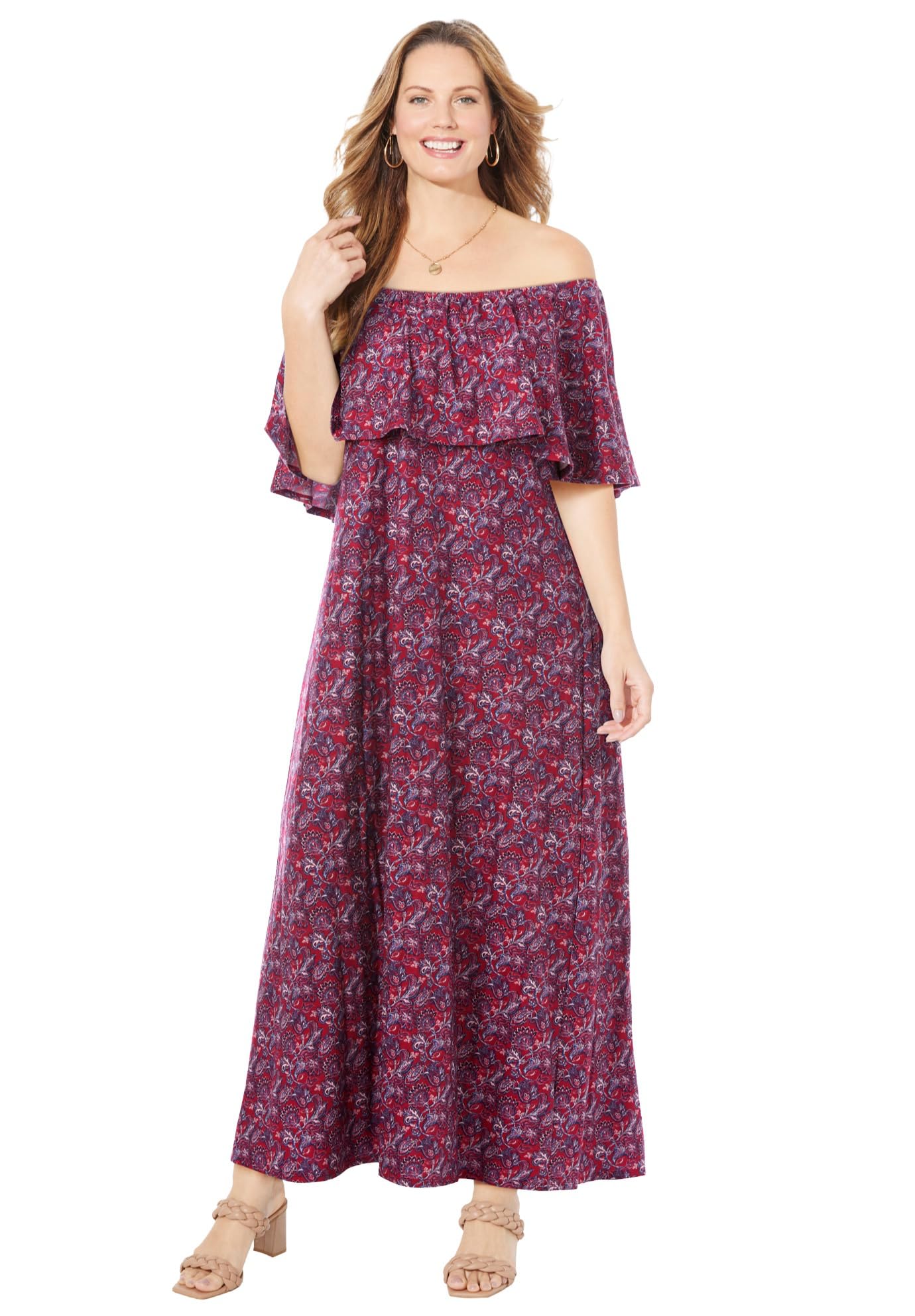 **Catherine's Women's Plus Size Floral Meadow Crest Maxi Dress – Elegant & Comfortable for Summer, Beach, Weddings & Casual Outings**