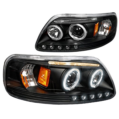 Spec-D Tuning 2LHP-F15097JM-TM LED Halo Projector Headlights for Ford F150 - Black Housing, DRL Lights - Upgrade Your Truck for Night Driving & Off-Road Adventures