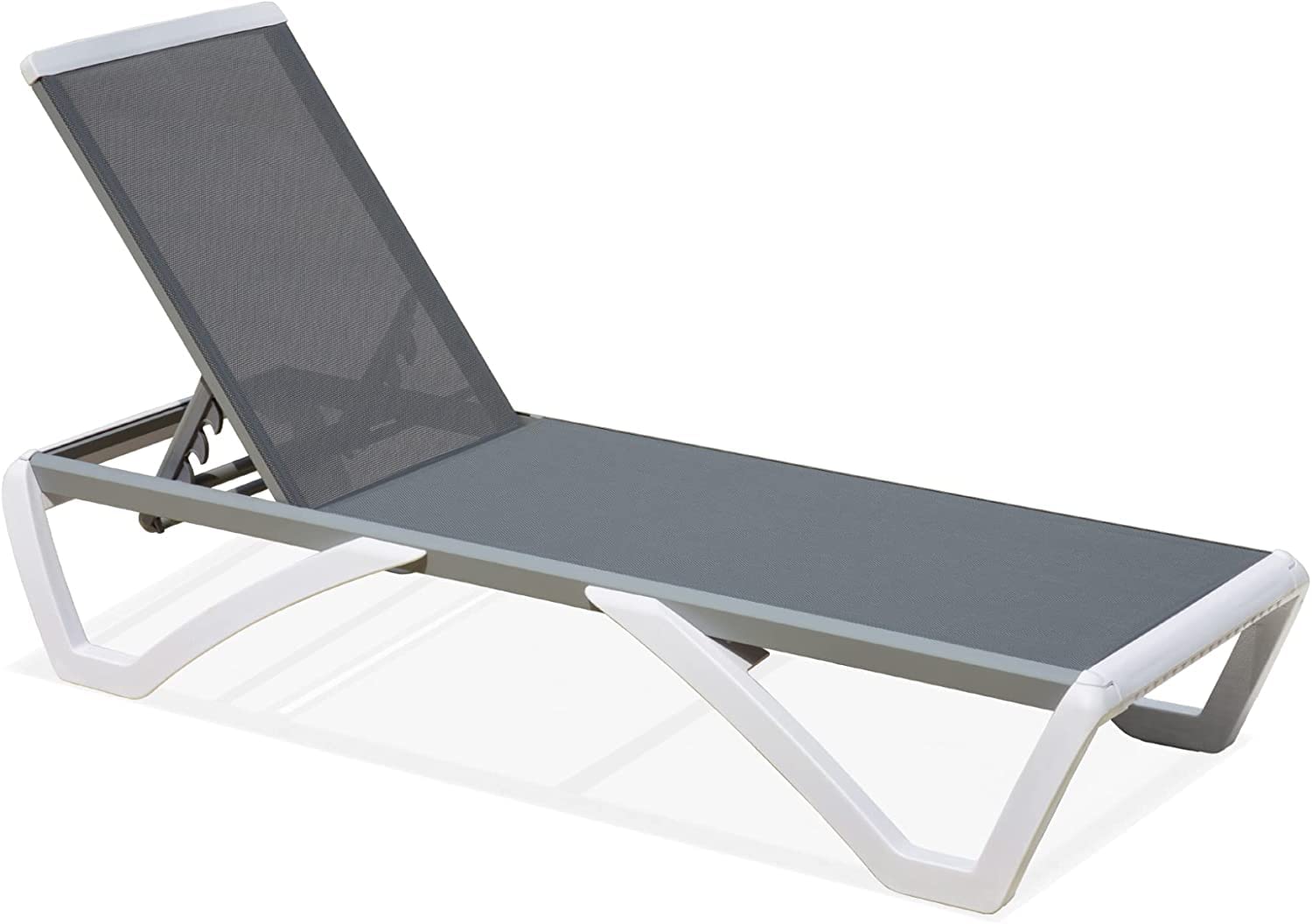 Domi Outdoor Living Adjustable Aluminum Patio Chaise Lounge - Lightweight Plastic Pool Lounge Chair with Reclining Back (Grey) - Perfect for Backyard, Poolside & Beach Relaxation