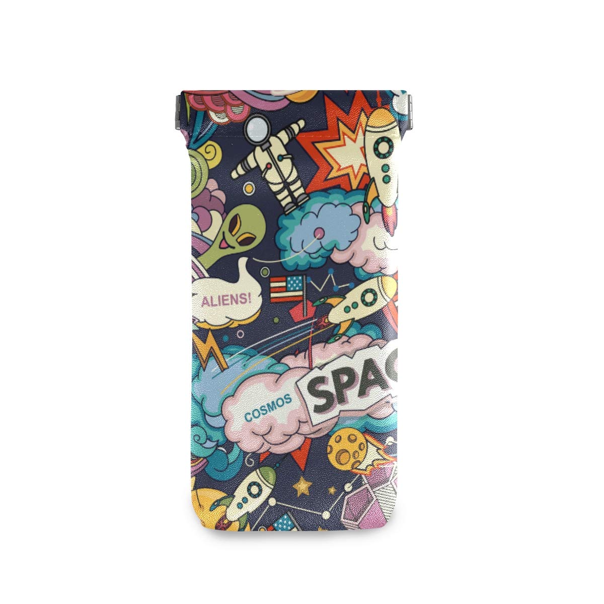 Hupery Cartoon Space Rockets Sunglasses Case - PU Leather Glasses Holder with Squeeze Top Closure - Eyewear Storage Pouch for Women & Men - Perfect for Travel, Beach, and Outdoor Activities