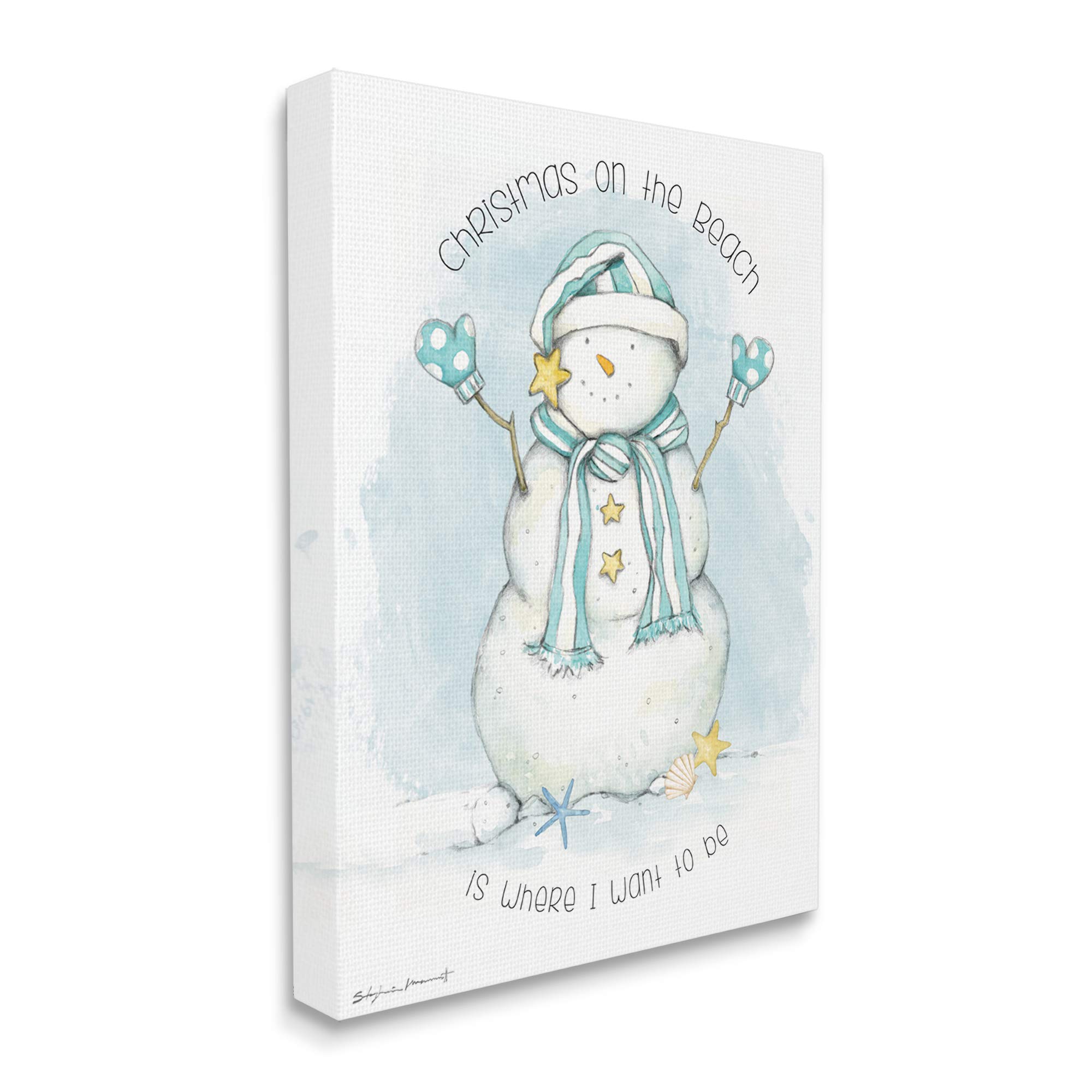 Stupell Industries Christmas On the Beach Nautical Snowman Wall Art - Coastal Holiday Decor for Living Room, Bedroom & Office