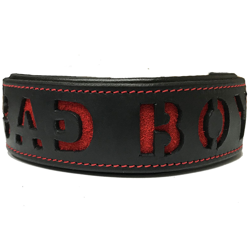 Bad Boy Cut Out Leather Dog Collar - Stylish & Durable for Large Breed Dogs - Perfect for Training, Walking & Outdoor Adventures