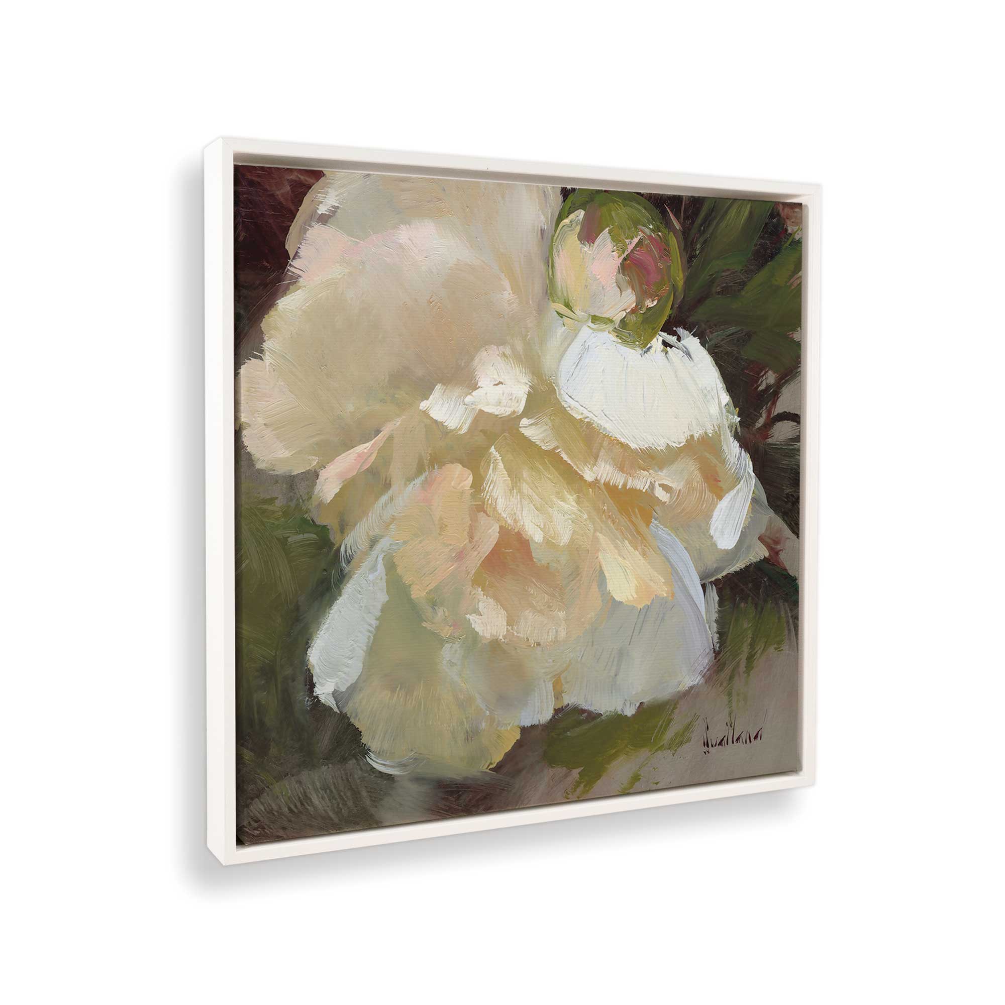 Graceful White Peony Bloom II Canvas Wall Art Print - Elegant Floral Painting for Living Room, Bedroom & Office Decor