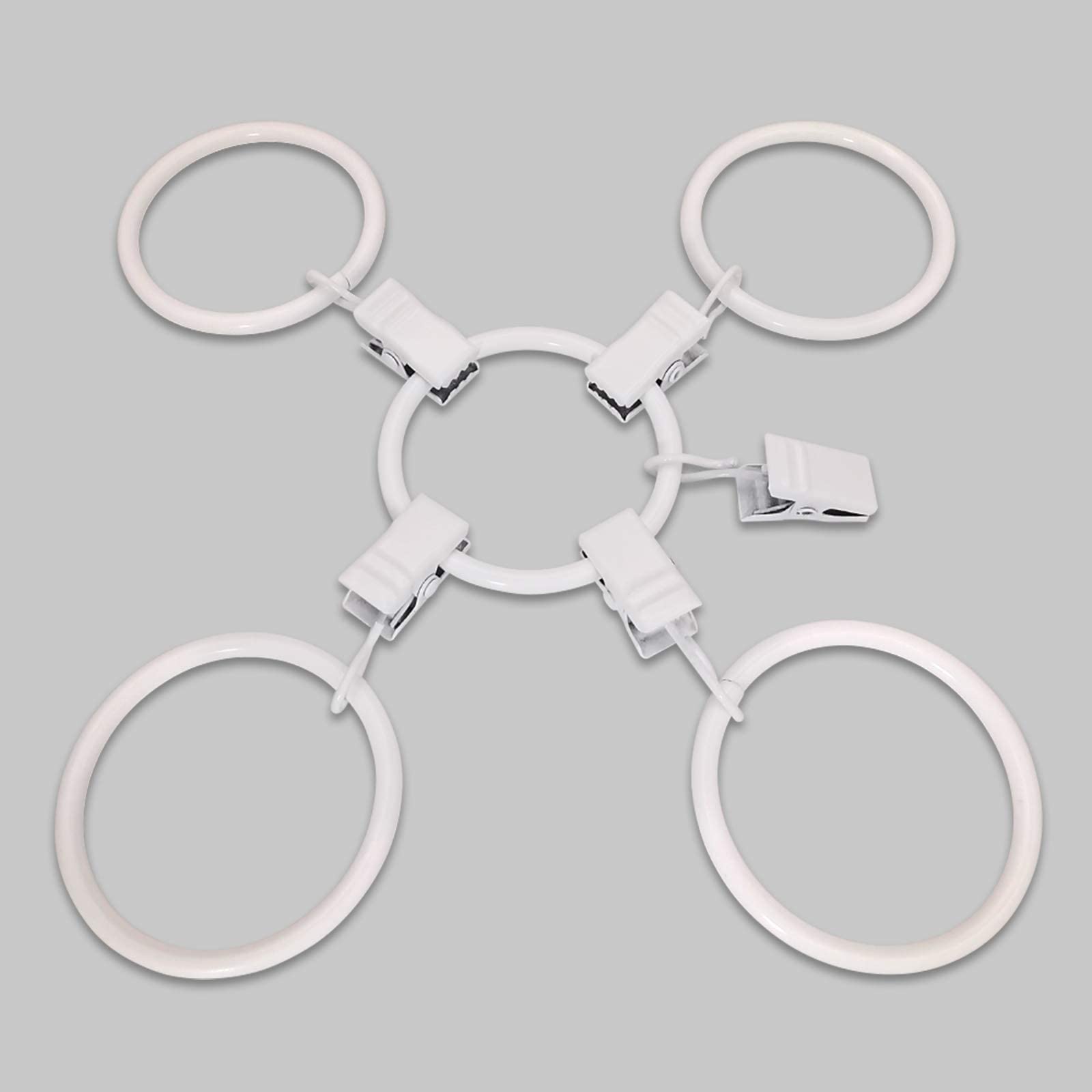 20 Pack White Metal Curtain Rings with Clips - 1.5 Inch Interior Diameter Curtain Hooks for Hanging Drapes, Sheers & Valances - Perfect for Living Room, Bedroom & Window Decor