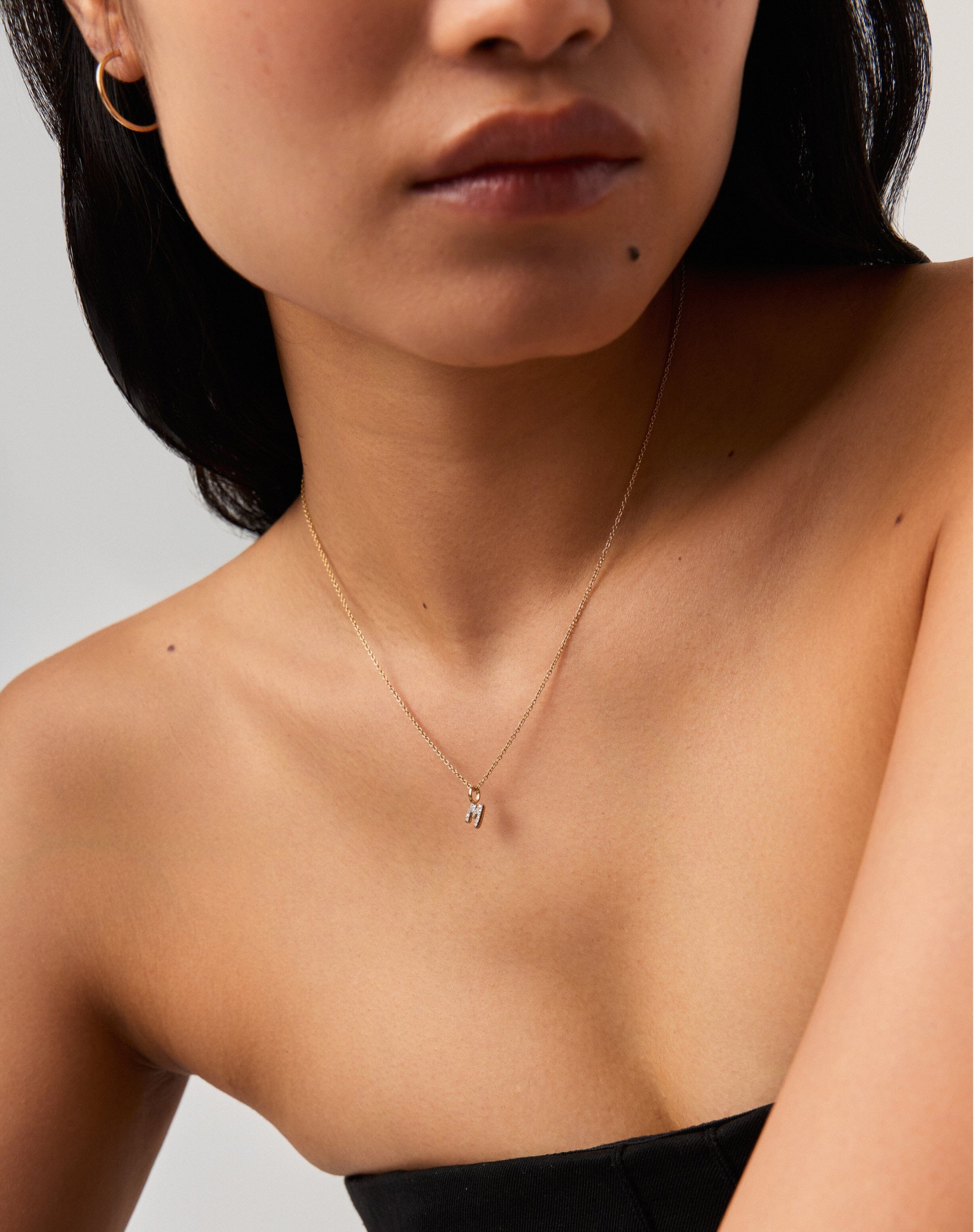 14K Solid Yellow Gold Plated Diamond Initial Mini Pendant Necklace for Women - Personalized Name Letter Jewelry Gift for Birthday, Anniversary & Valentine's Day