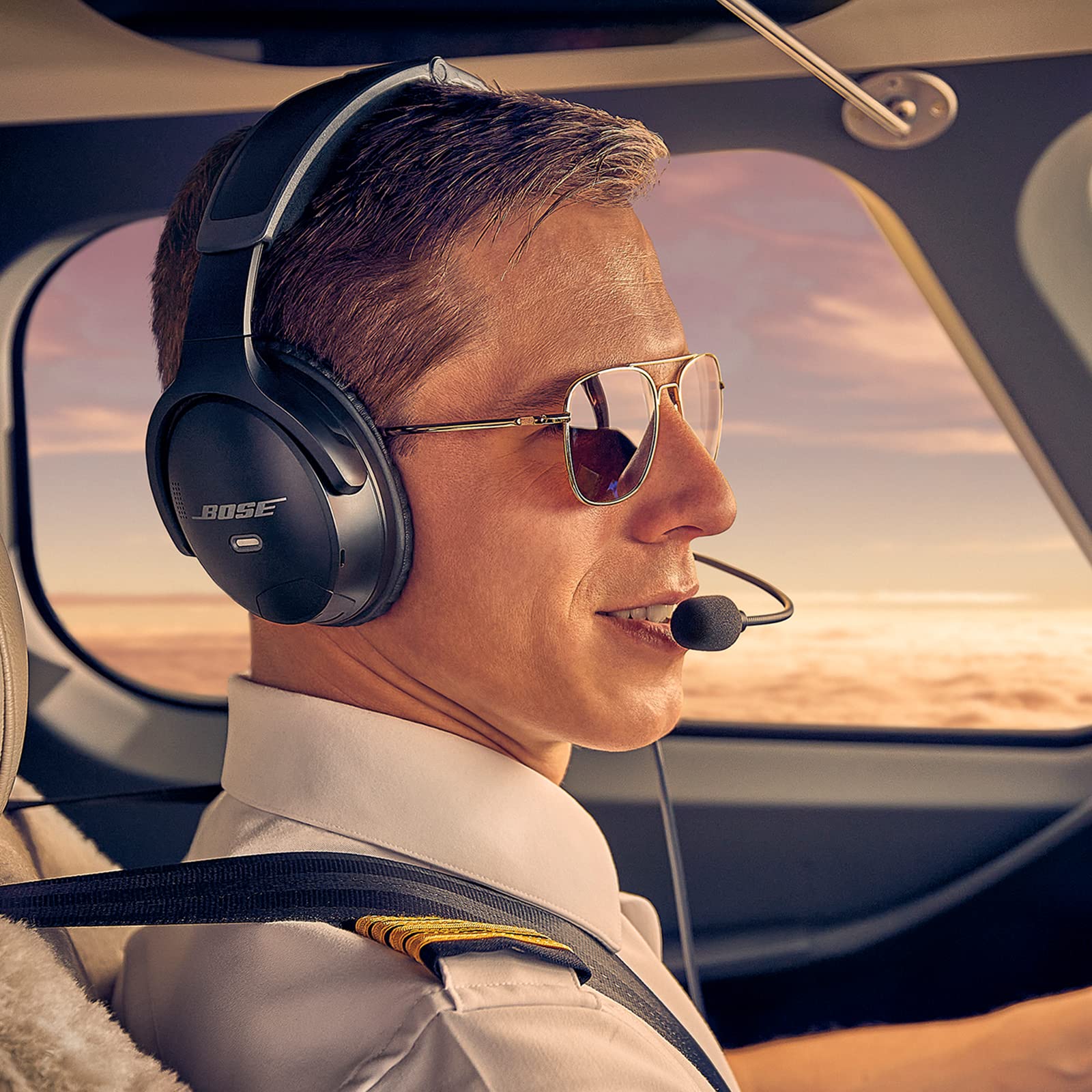 Bose A30 Aviation Headset with Bluetooth - Lightweight Comfortable Design, Adjustable ANR & Noise Cancelling - LEMO 6 Pin Connector - Black | Perfect for Pilots & Flight Training