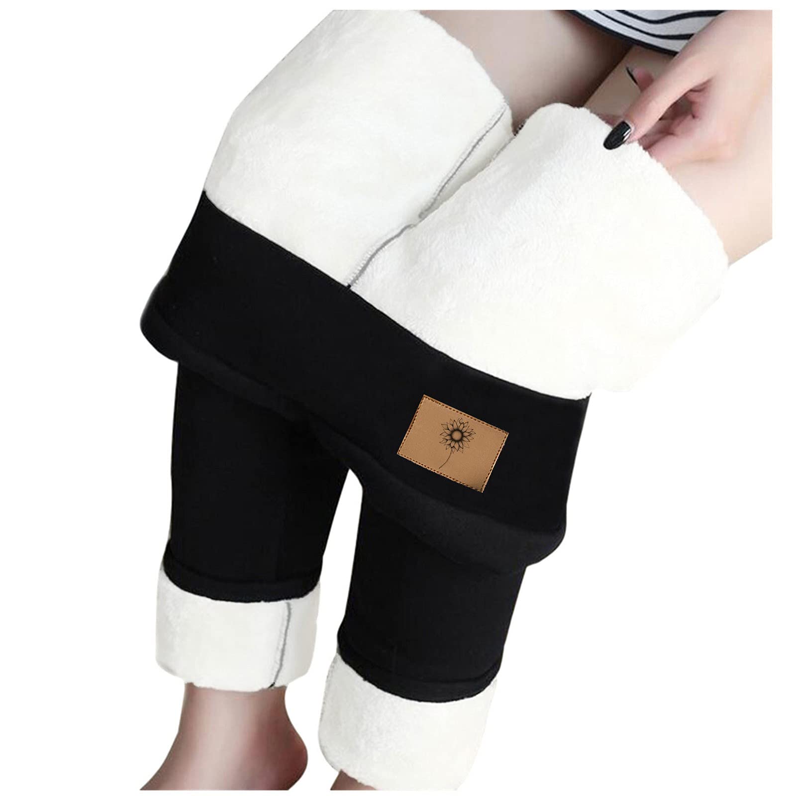 Women's Fleece Lined Leggings - Black Winter Warm Tights, Thick Velvet High Waisted Stretchy Plus Size Pants for Cold Weather, Yoga & Outdoor Activities
