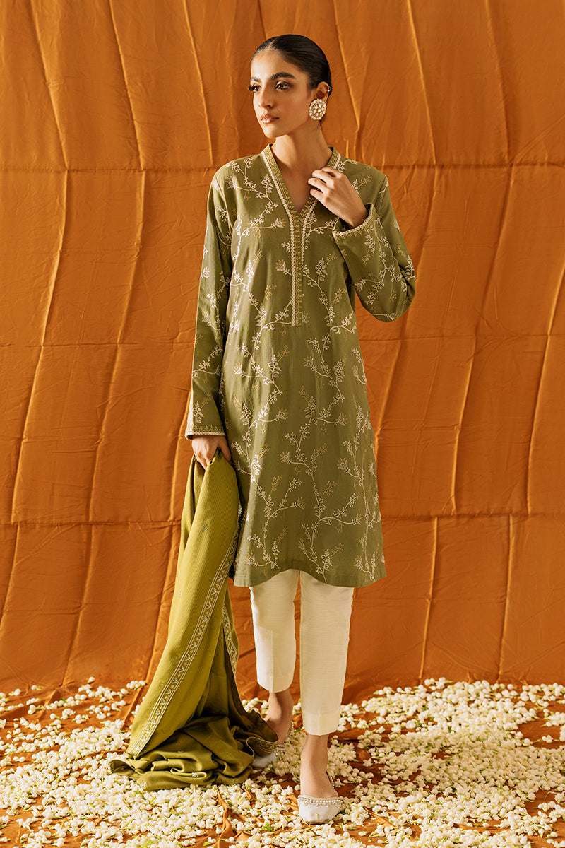 Elegant Moss Green 2PC Outfit (Shirt & Dupatta) for Women | Traditional Indian Ethnic Wear | Perfect for Weddings, Festivals & Special Occasions